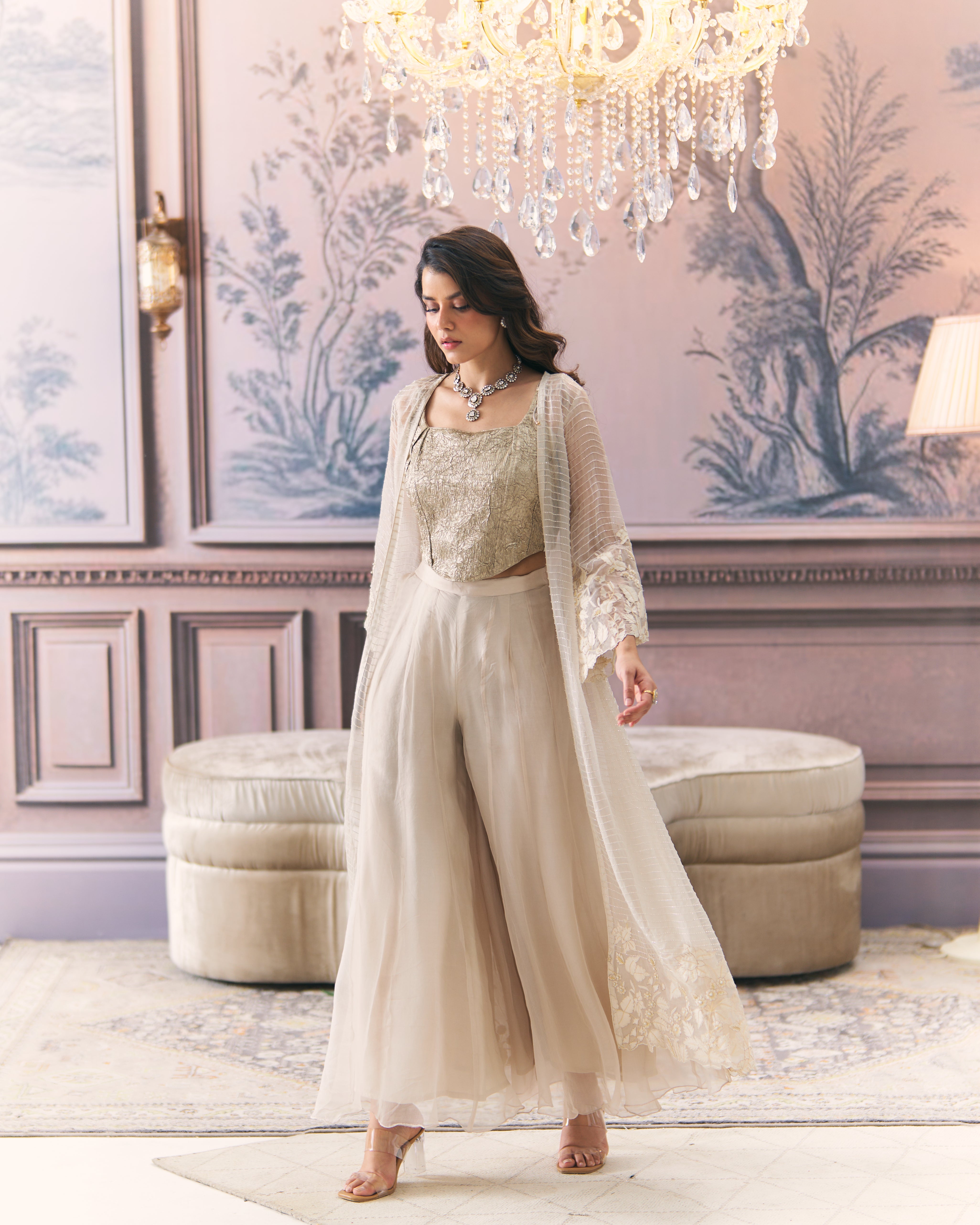 Chikankari Organza Cape Set