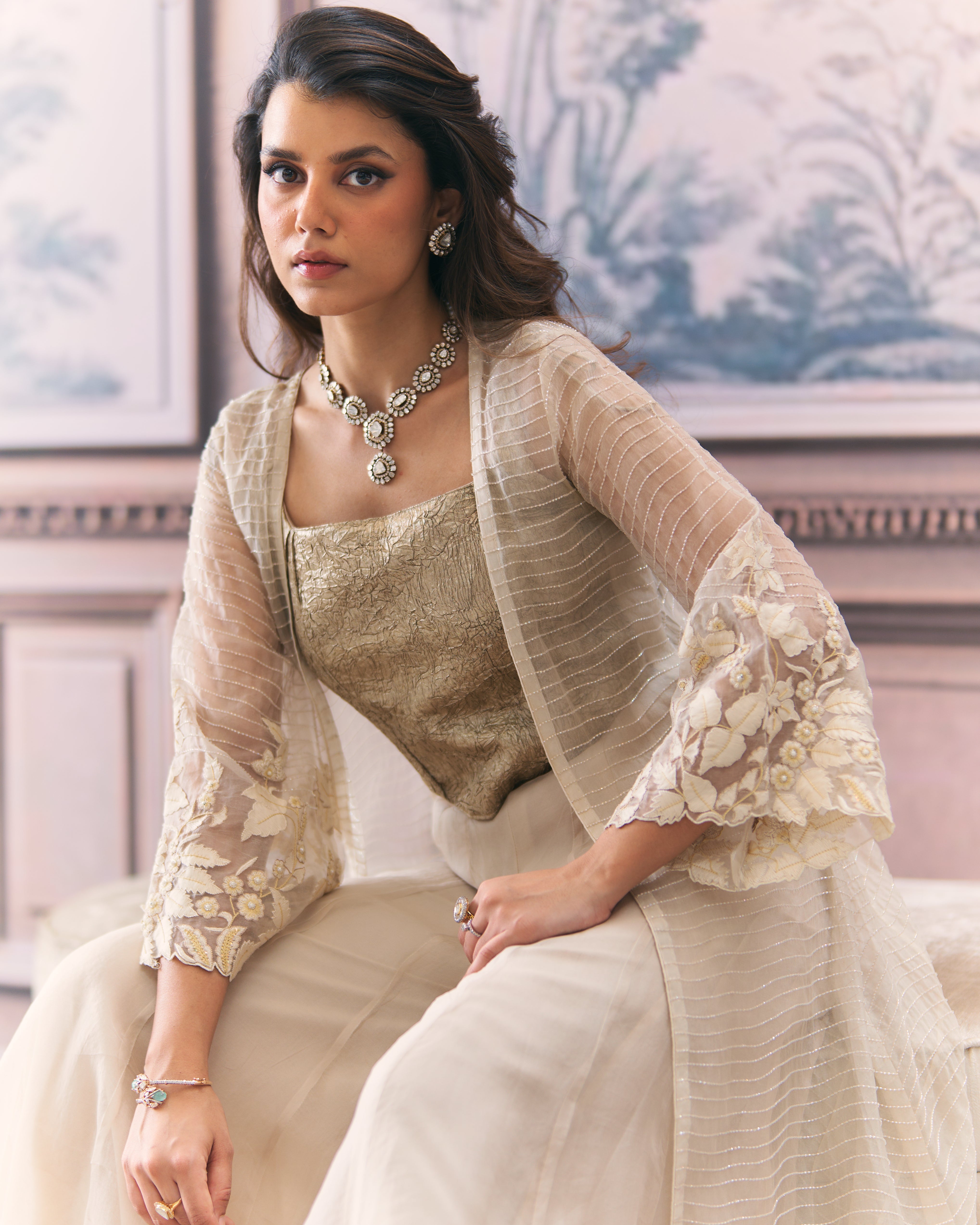 Chikankari Organza Cape Set