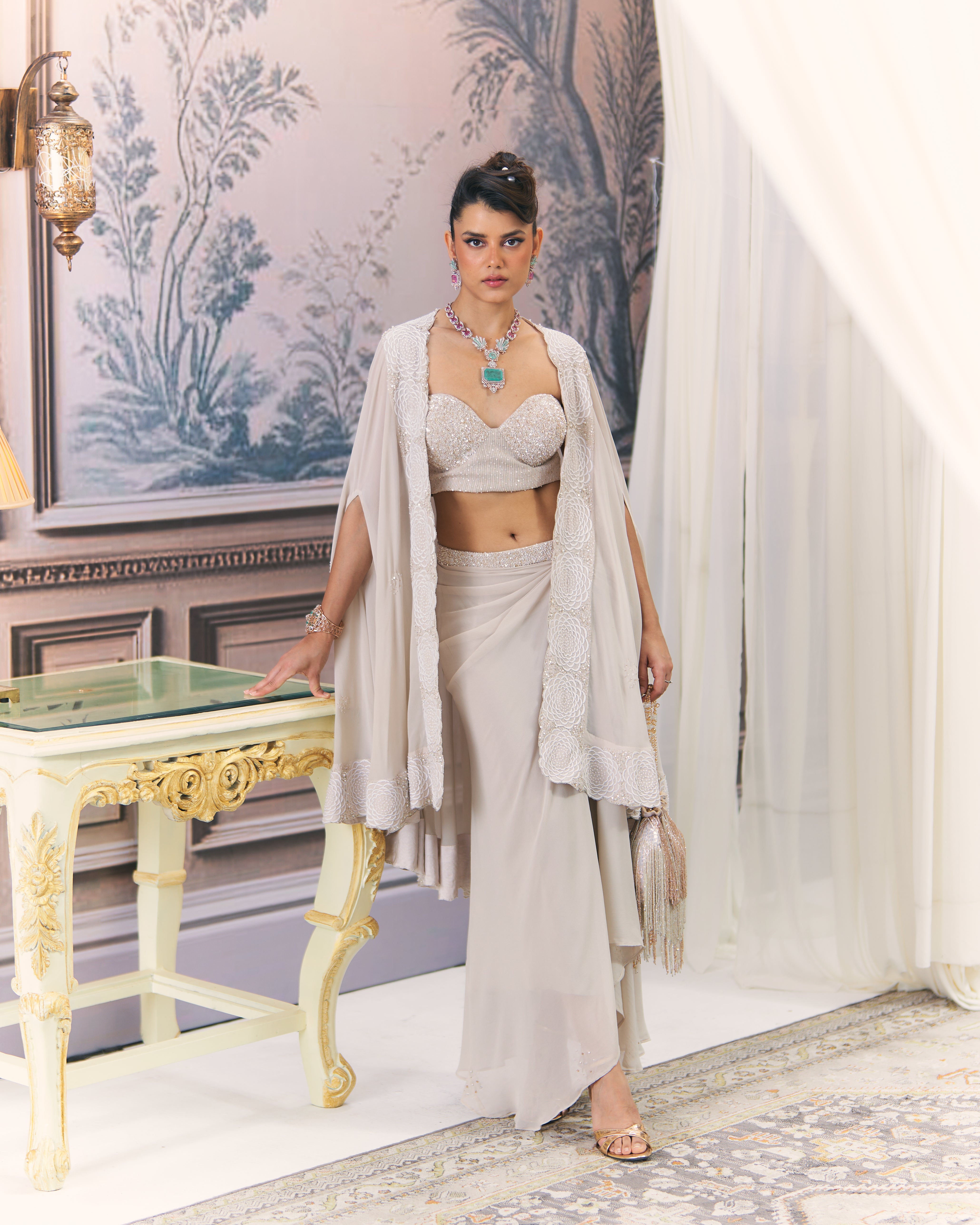 Concept Chikankari Cape and Skirt Set