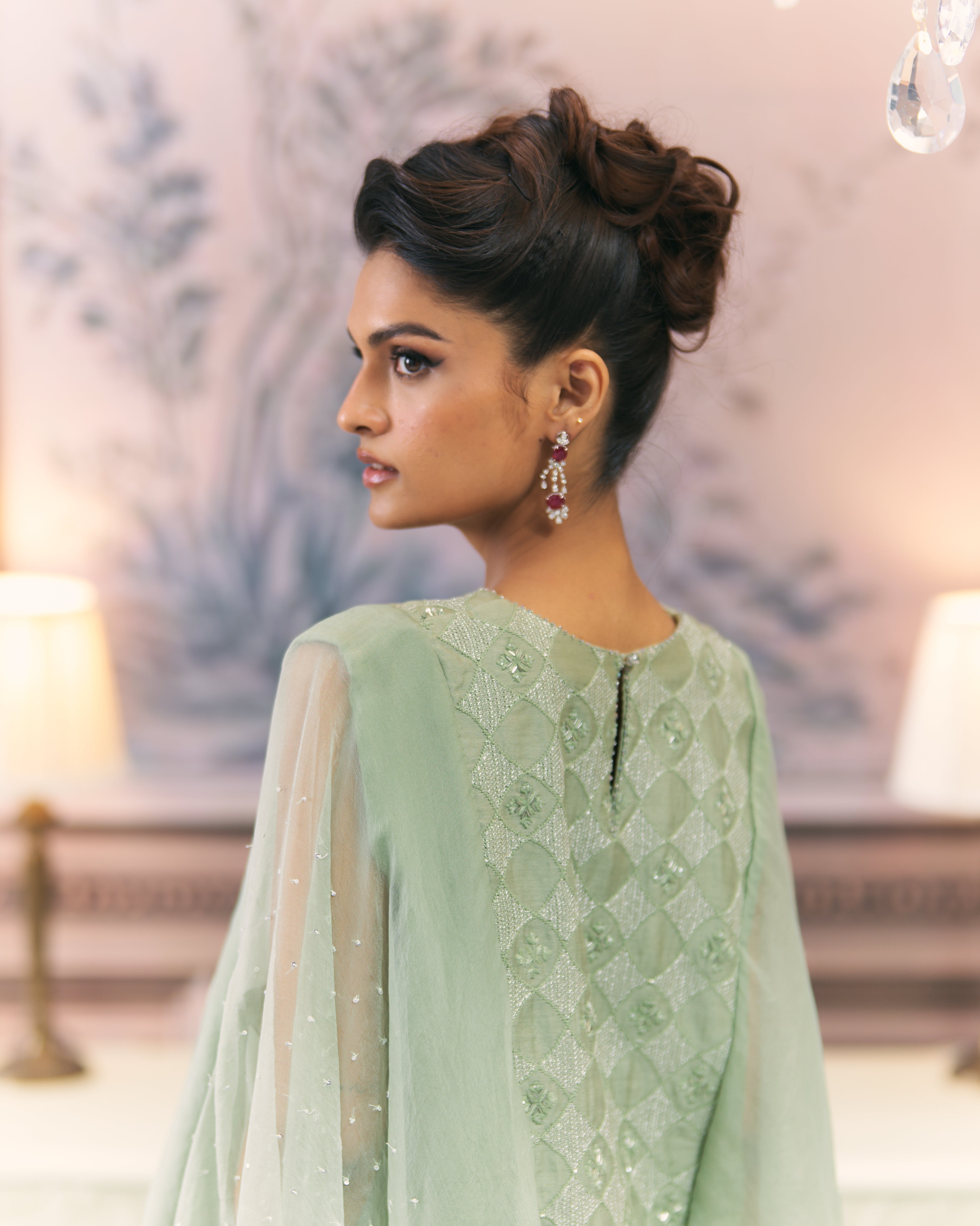 Chikankari Drape Top and Organza Sharara Set