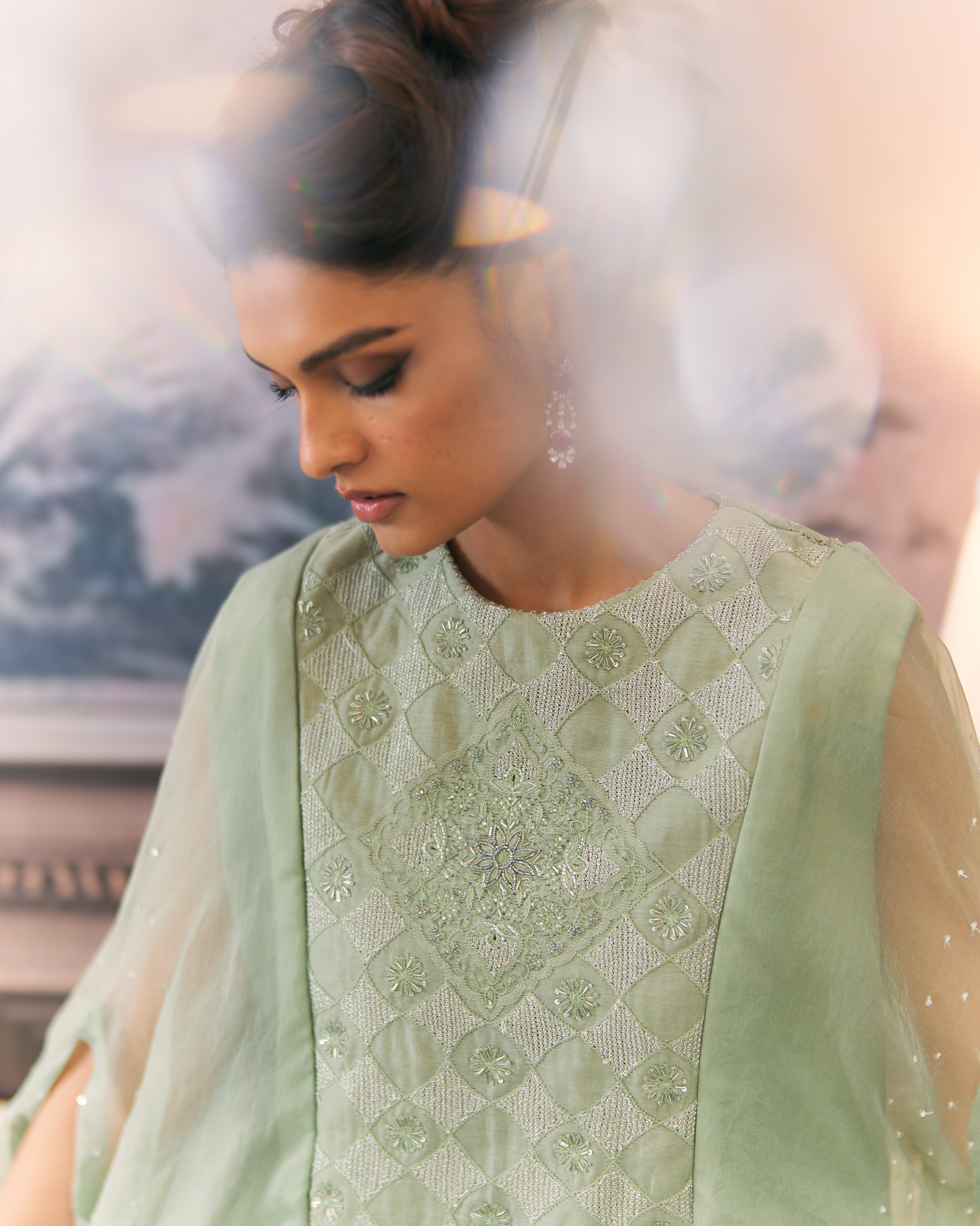 Chikankari Drape Top and Organza Sharara Set