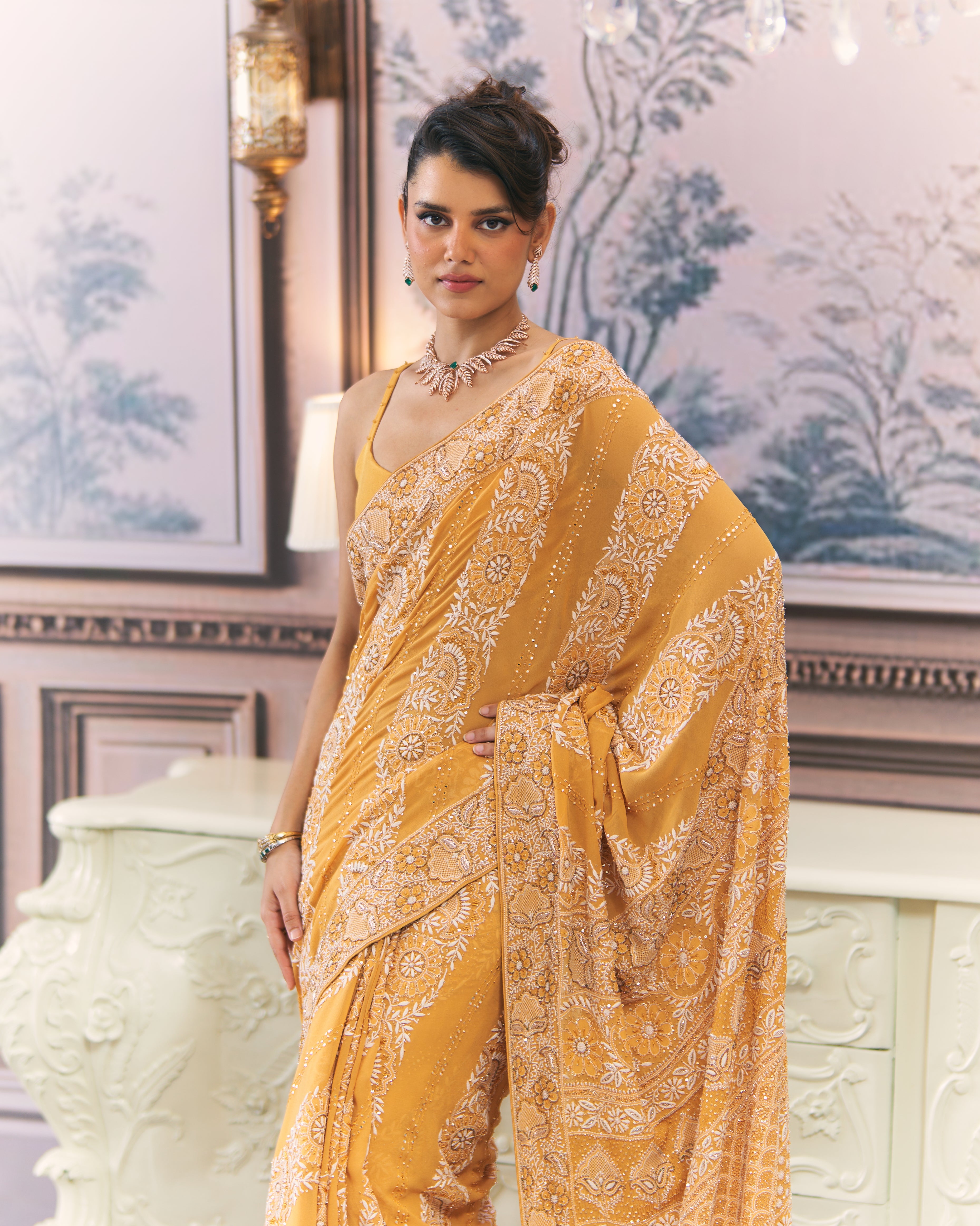 Amber Chikankari Leheriya Saree