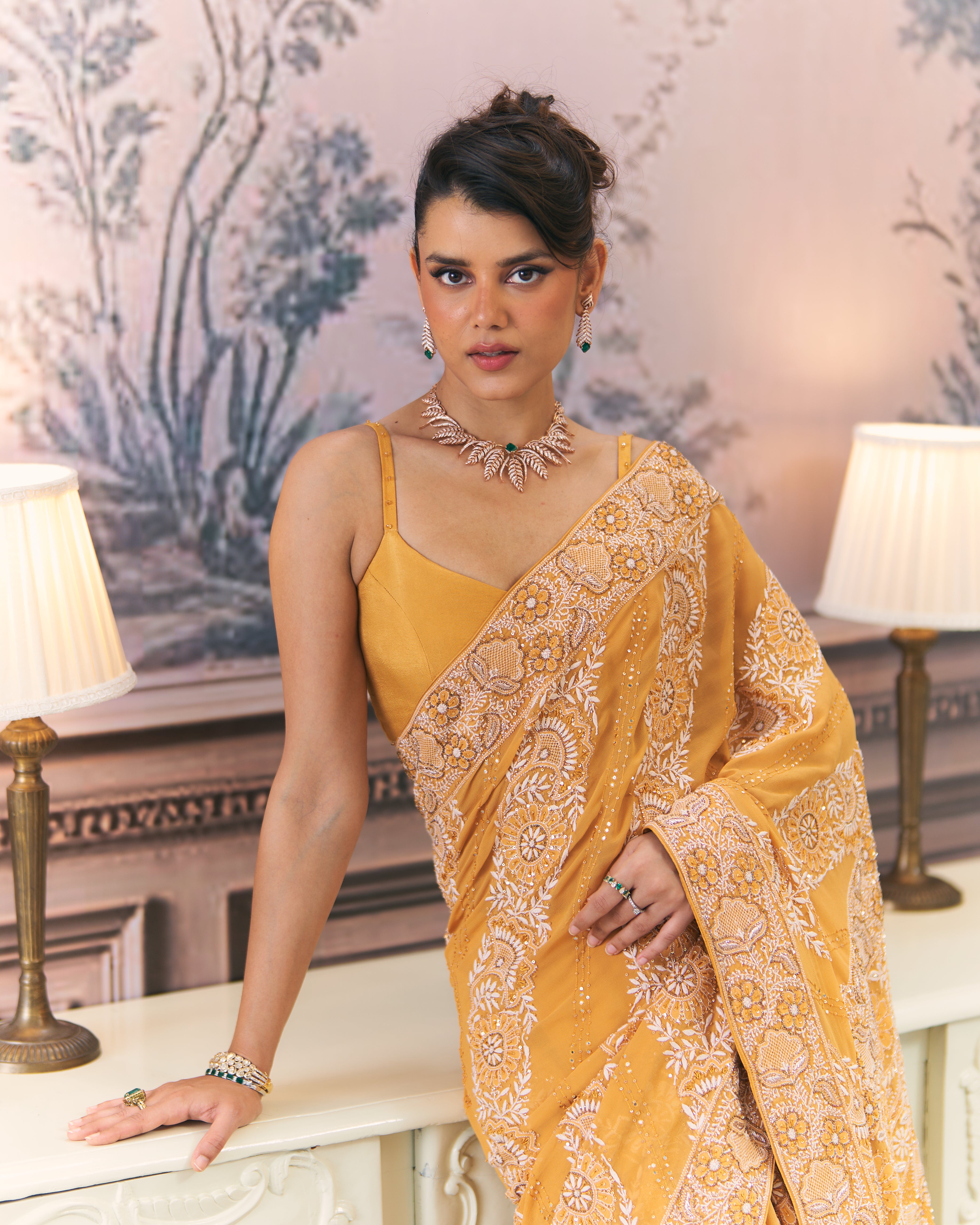 Amber Chikankari Leheriya Saree