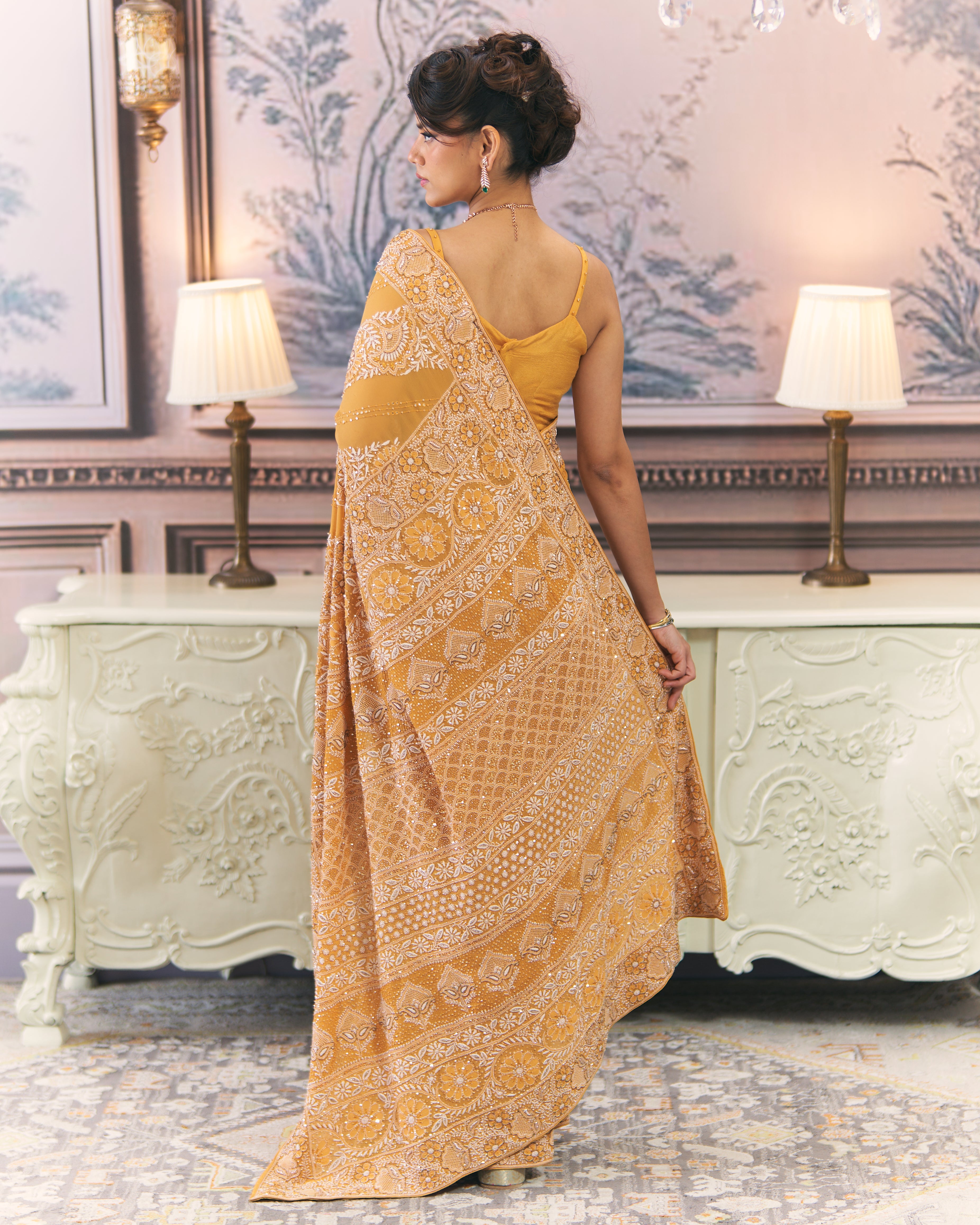 Amber Chikankari Leheriya Saree