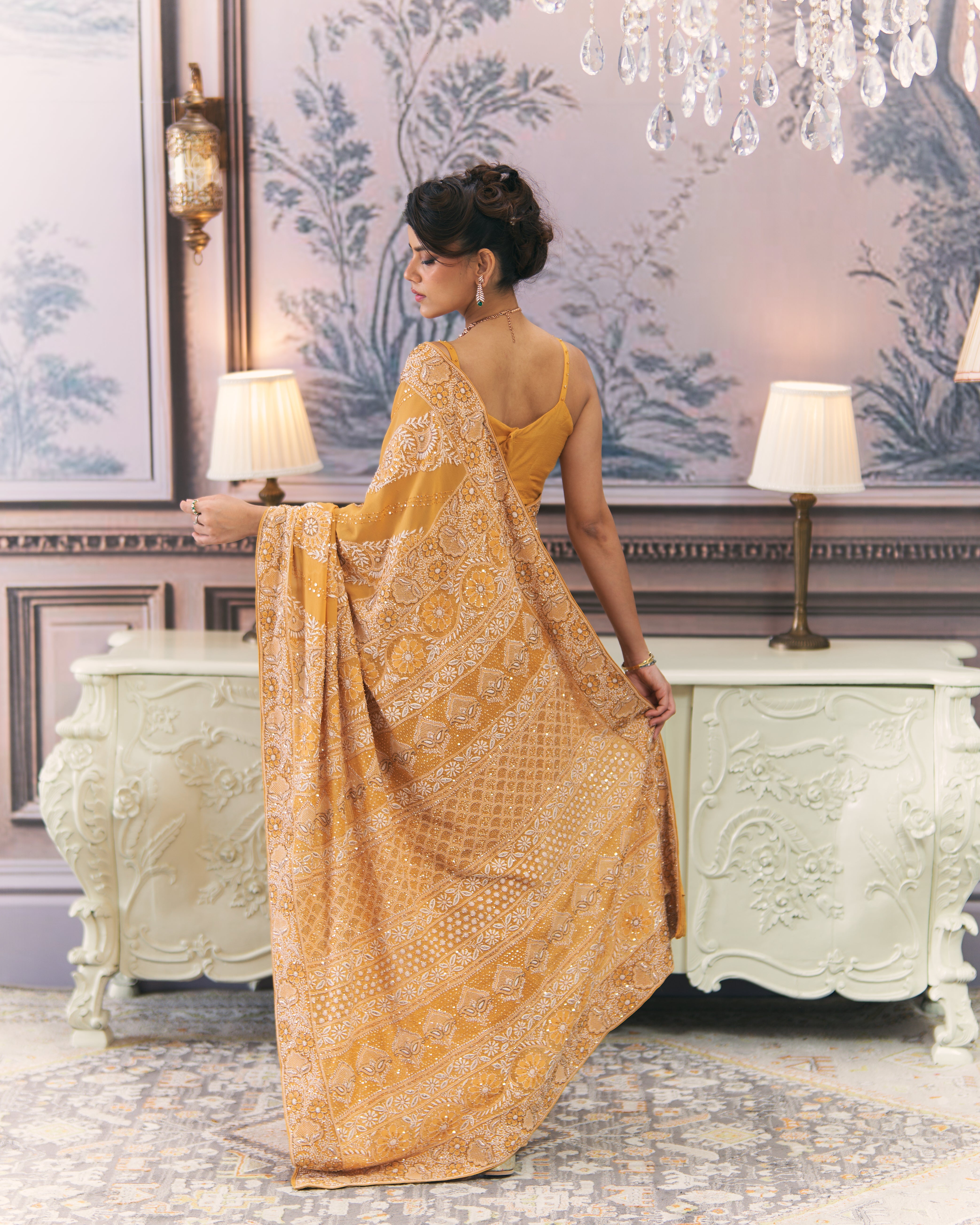 Amber Chikankari Leheriya Saree
