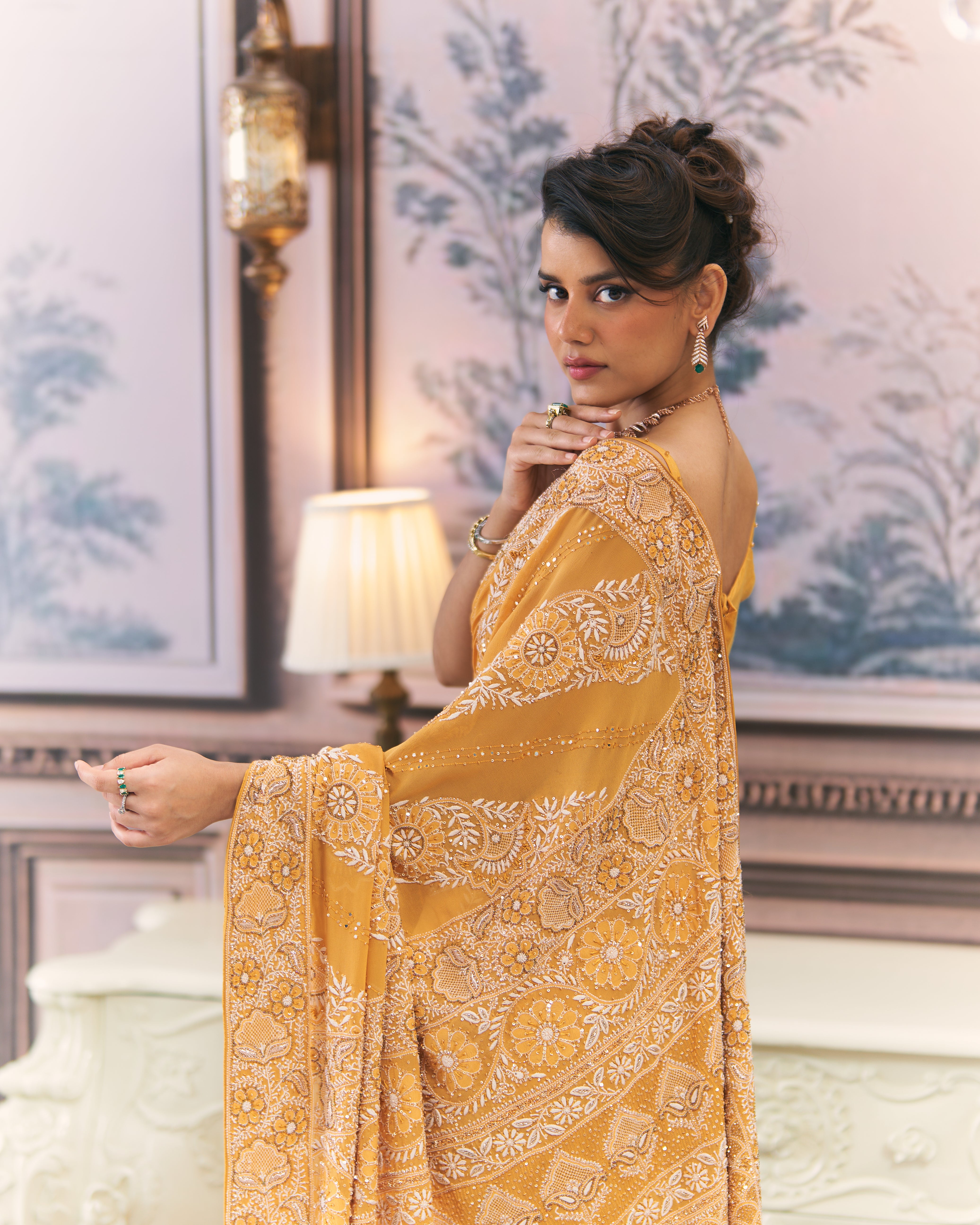 Amber Chikankari Leheriya Saree