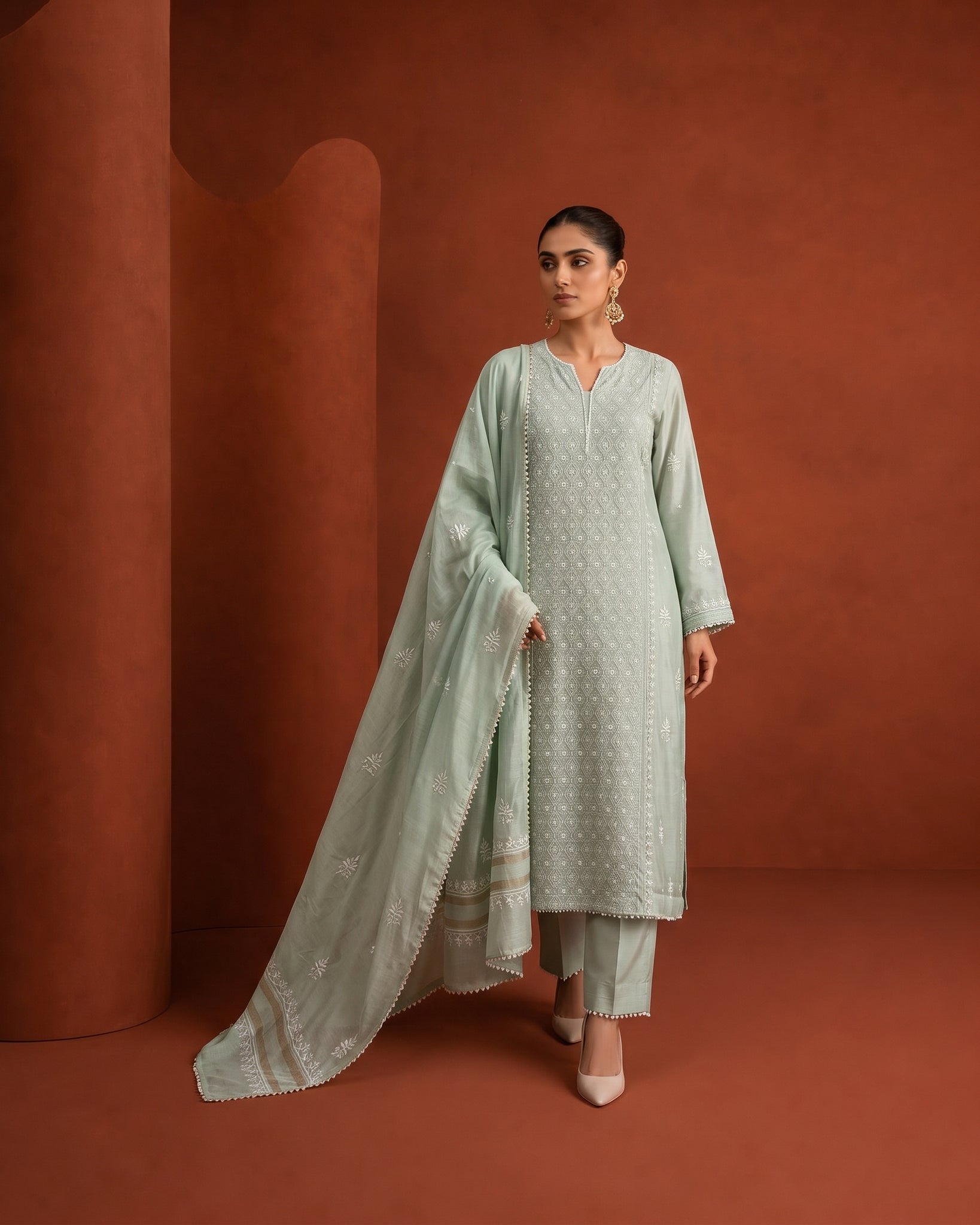 Sage Green Moonga Silk Kurta Set