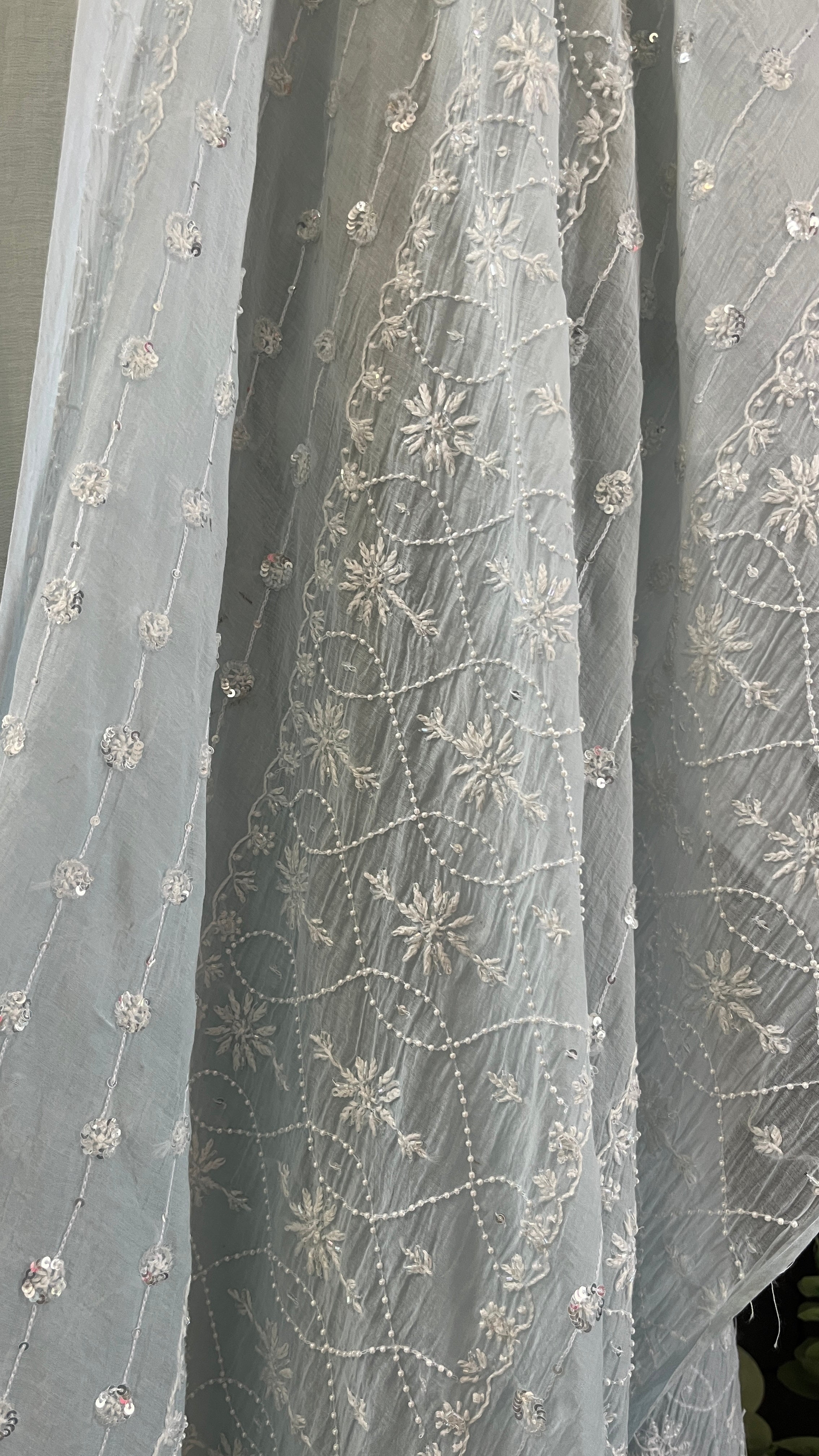 Blue Mul Chanderi Chikankari Kurta Set