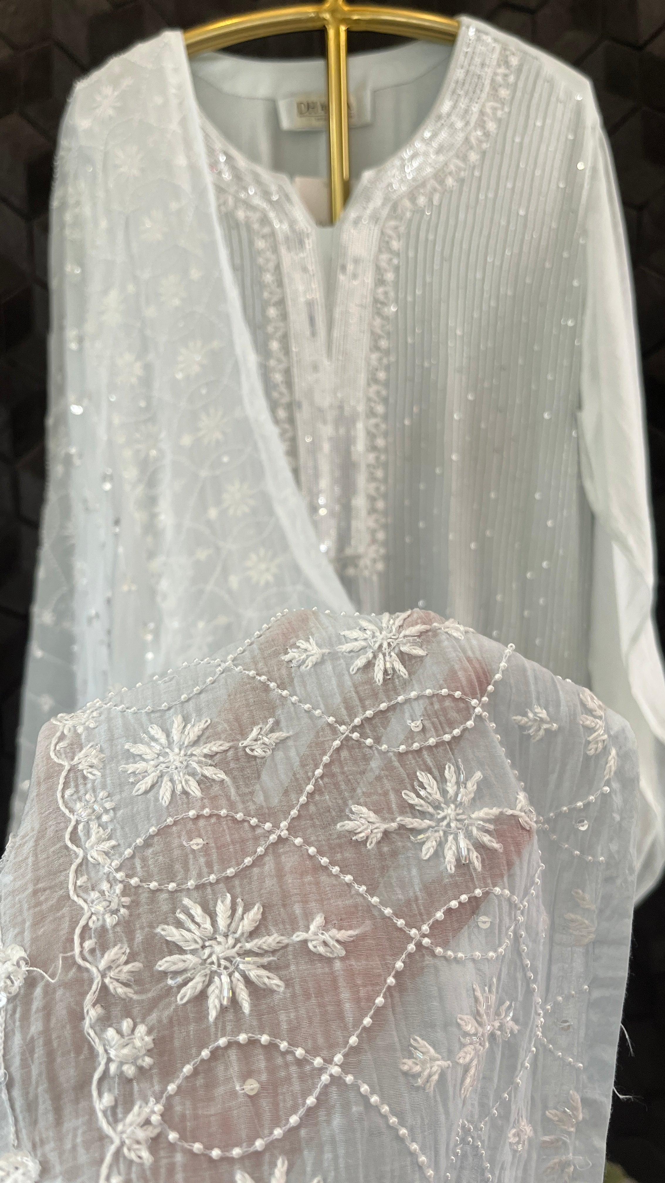 Blue Mul Chanderi Chikankari Kurta Set