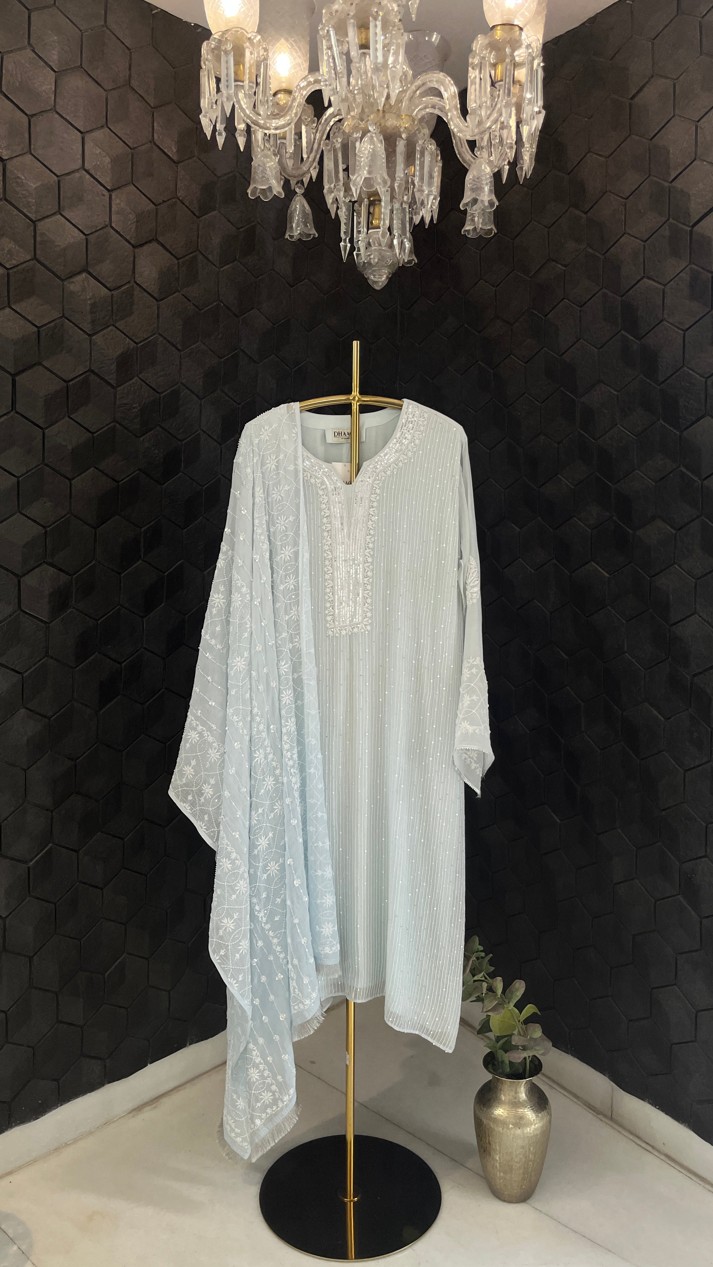Blue Mul Chanderi Chikankari Kurta Set