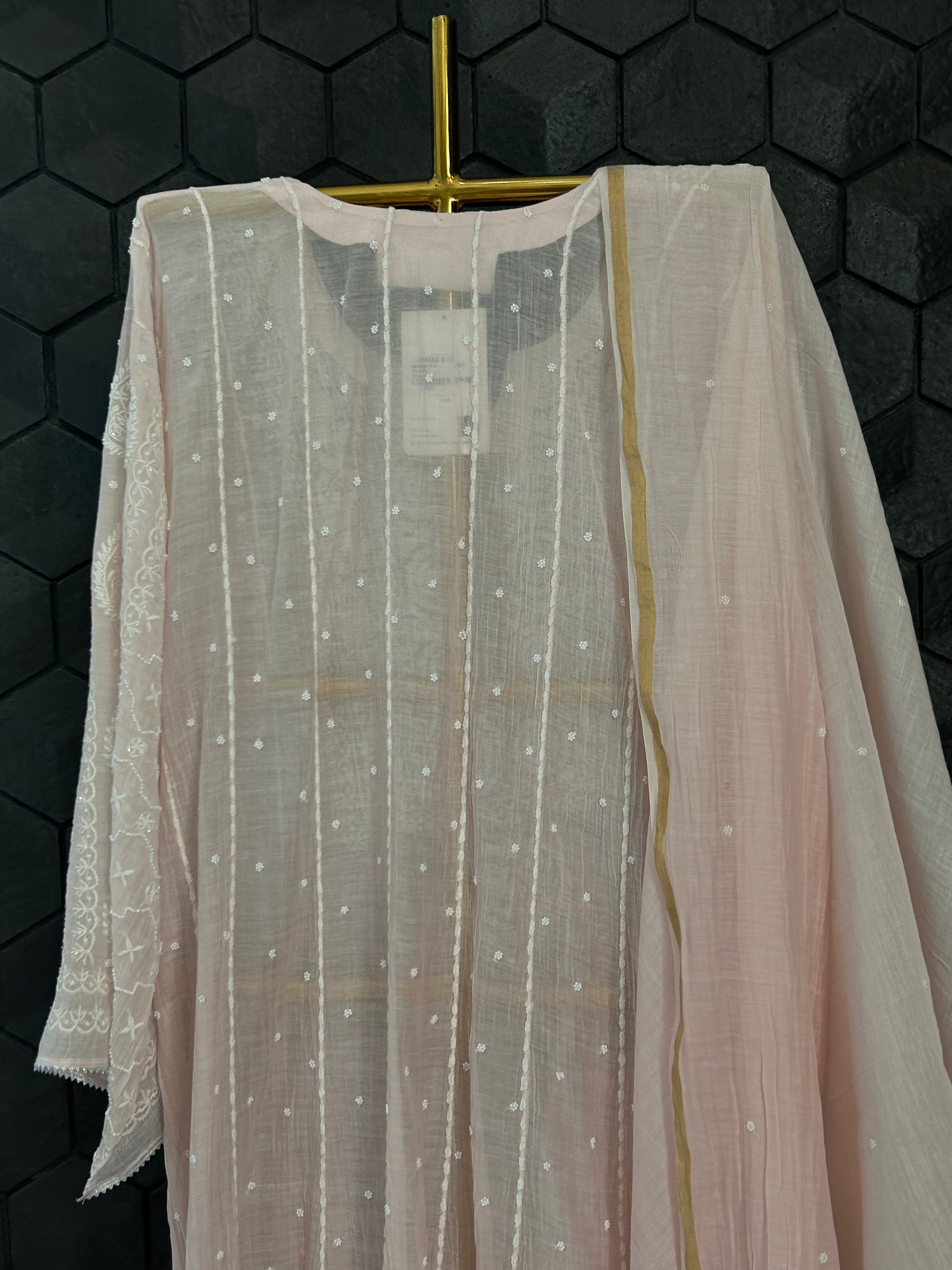 Pink Mul Chanderi Chikankari Anarkali Set