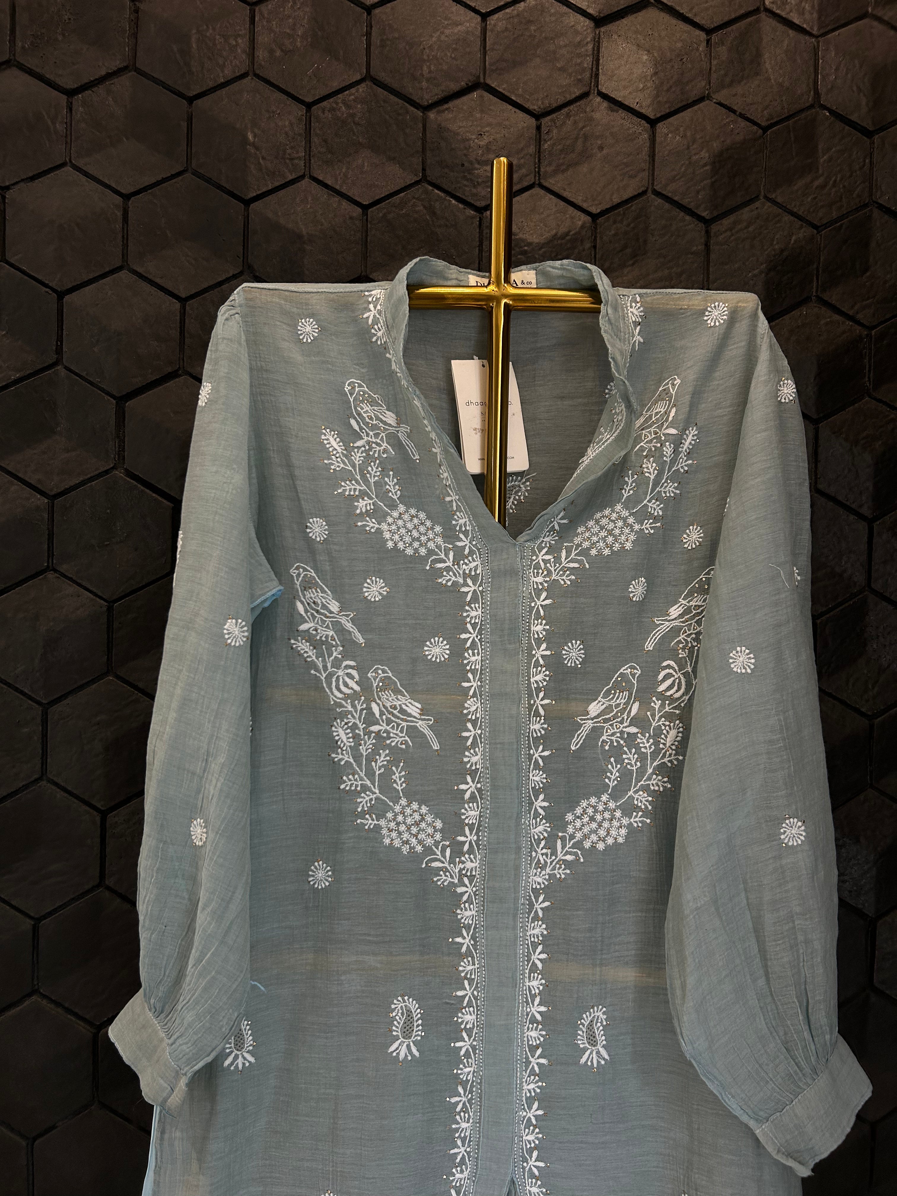 Blue Golden Tissue Chikankari and Mukaish Co-ord sets