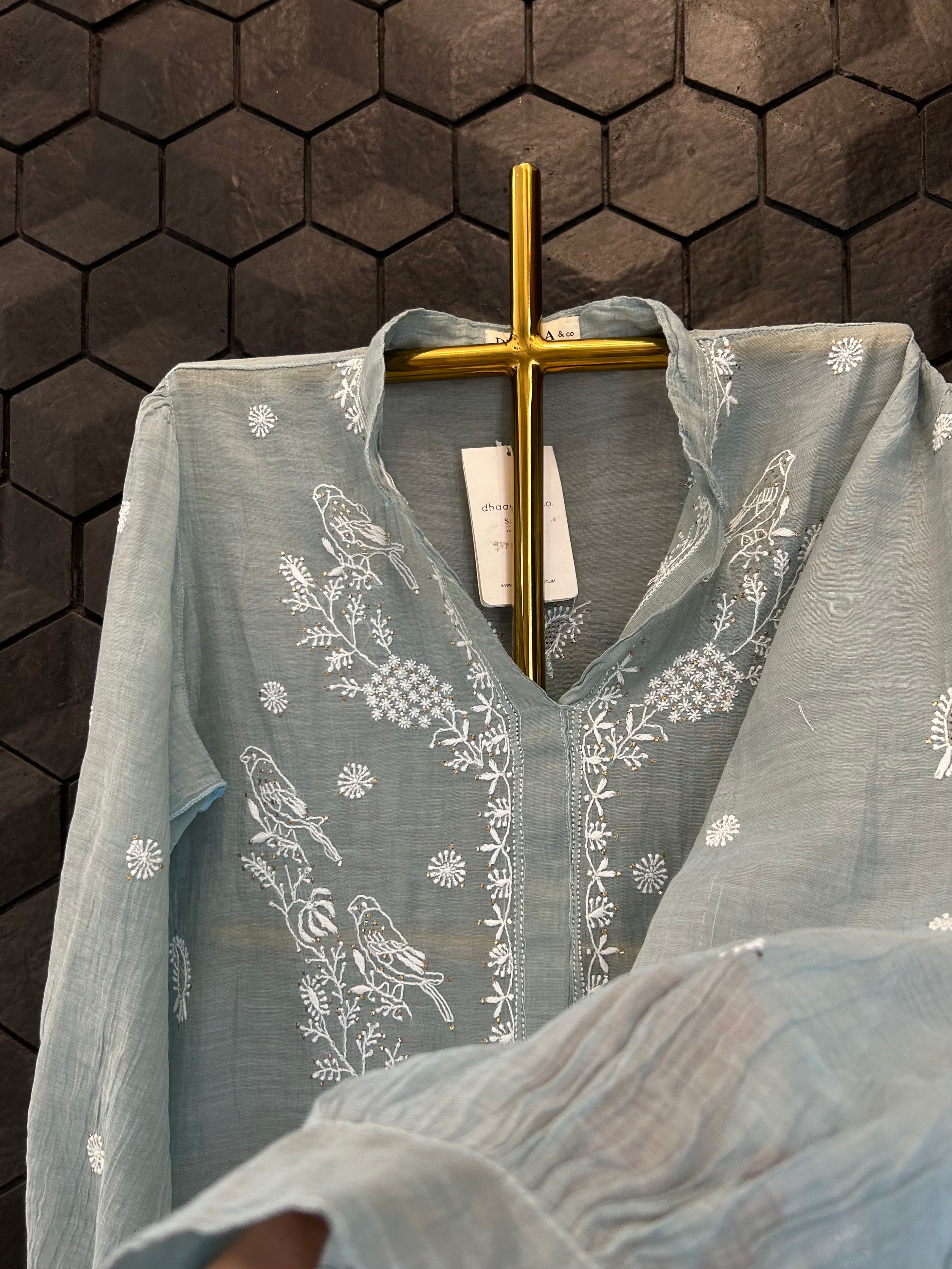 Blue Golden Tissue Chikankari and Mukaish Co-ord sets