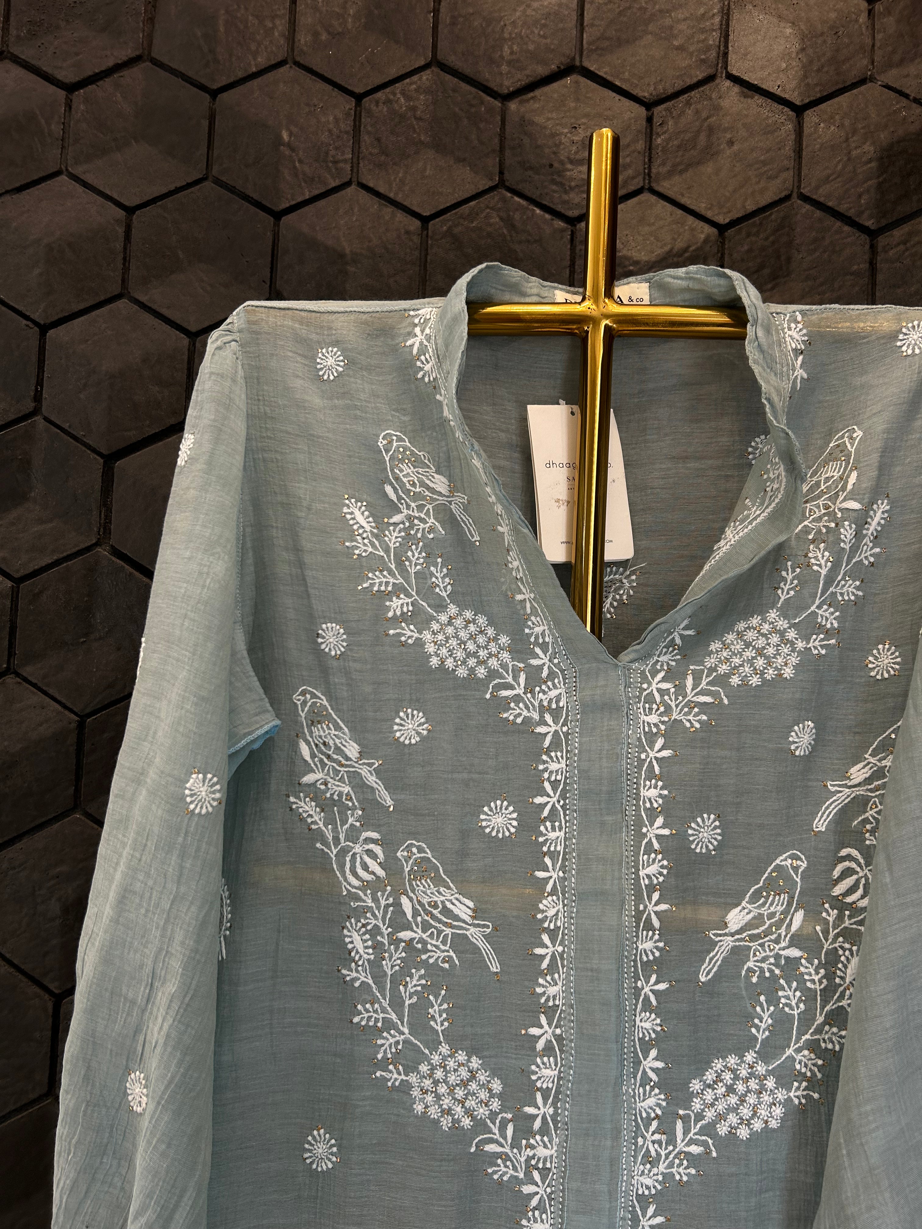 Blue Golden Tissue Chikankari and Mukaish Co-ord sets