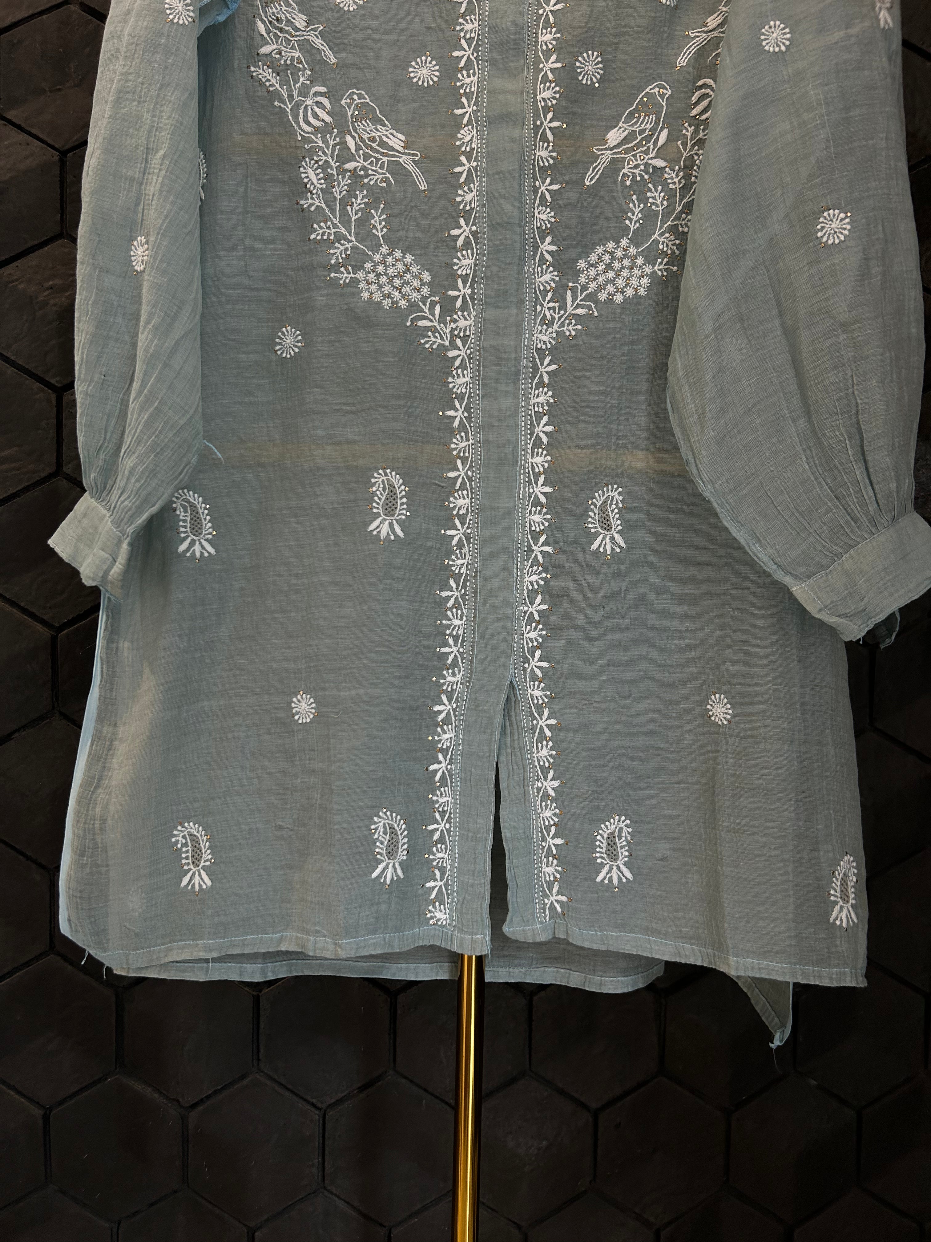 Blue Golden Tissue Chikankari and Mukaish Co-ord sets