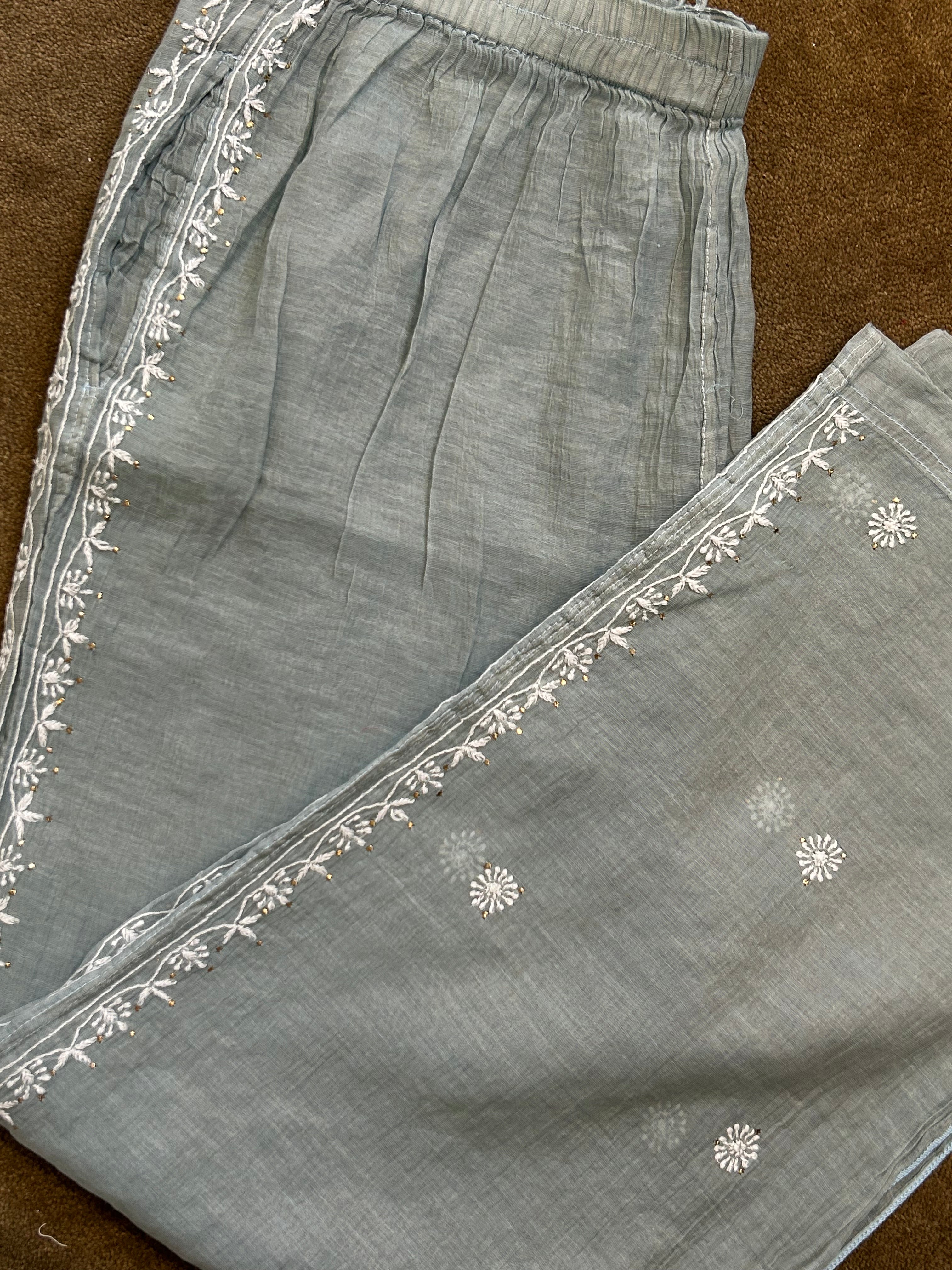 Blue Golden Tissue Chikankari and Mukaish Co-ord sets