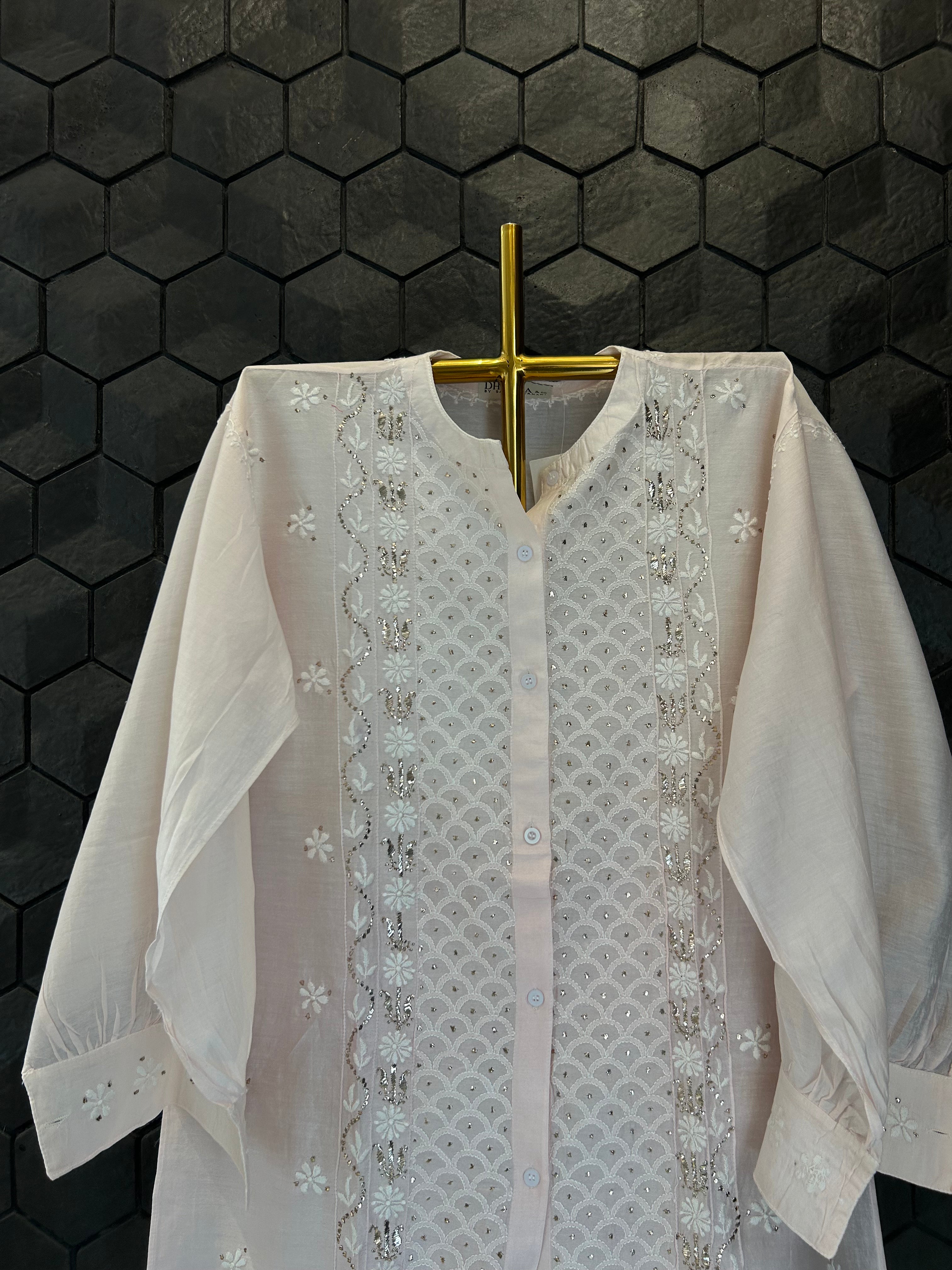 Pink Chanderi Chikankari And Mukaish Co-ord sets