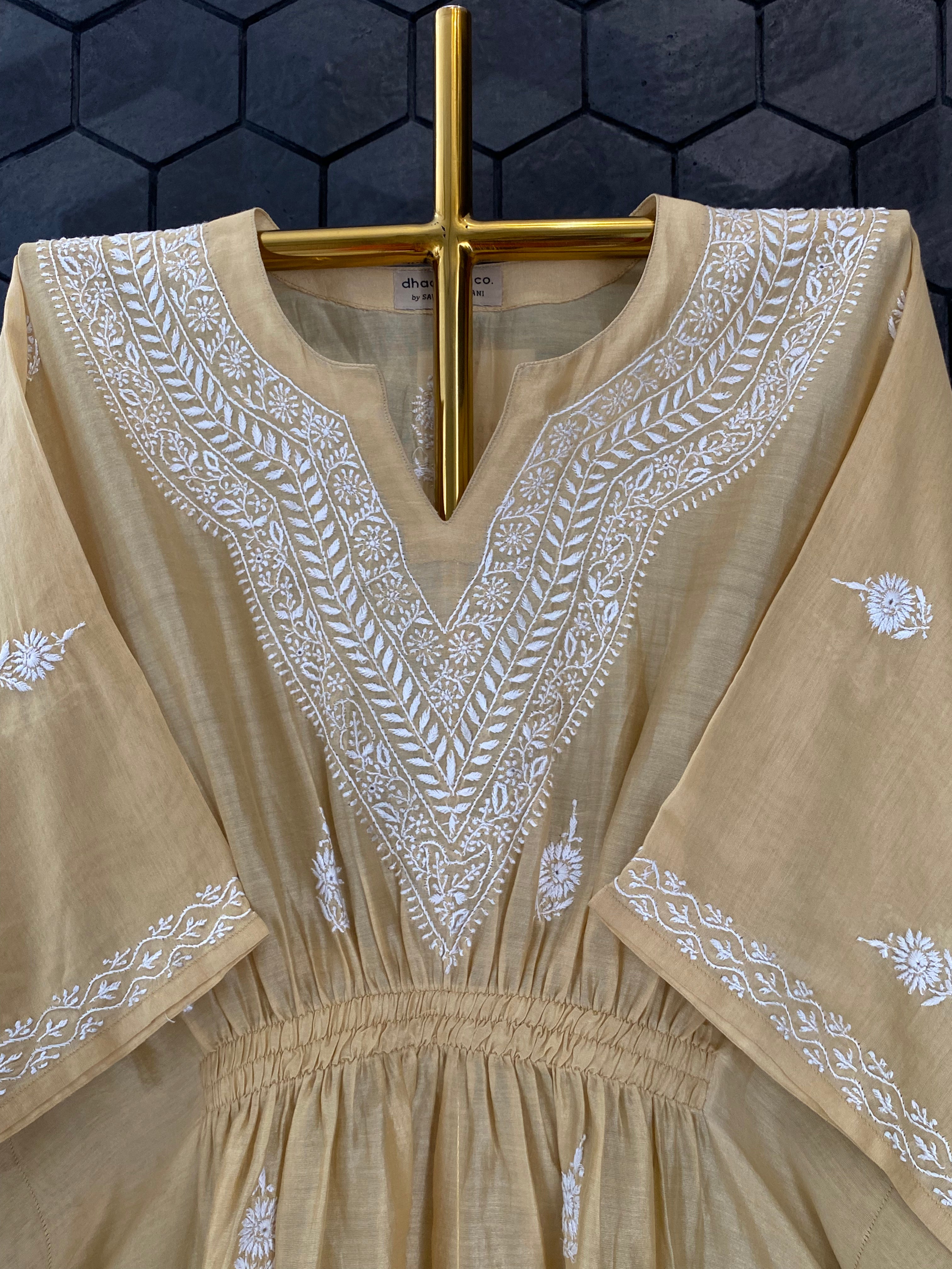 Gold Chanderi Chikankari Kaftan