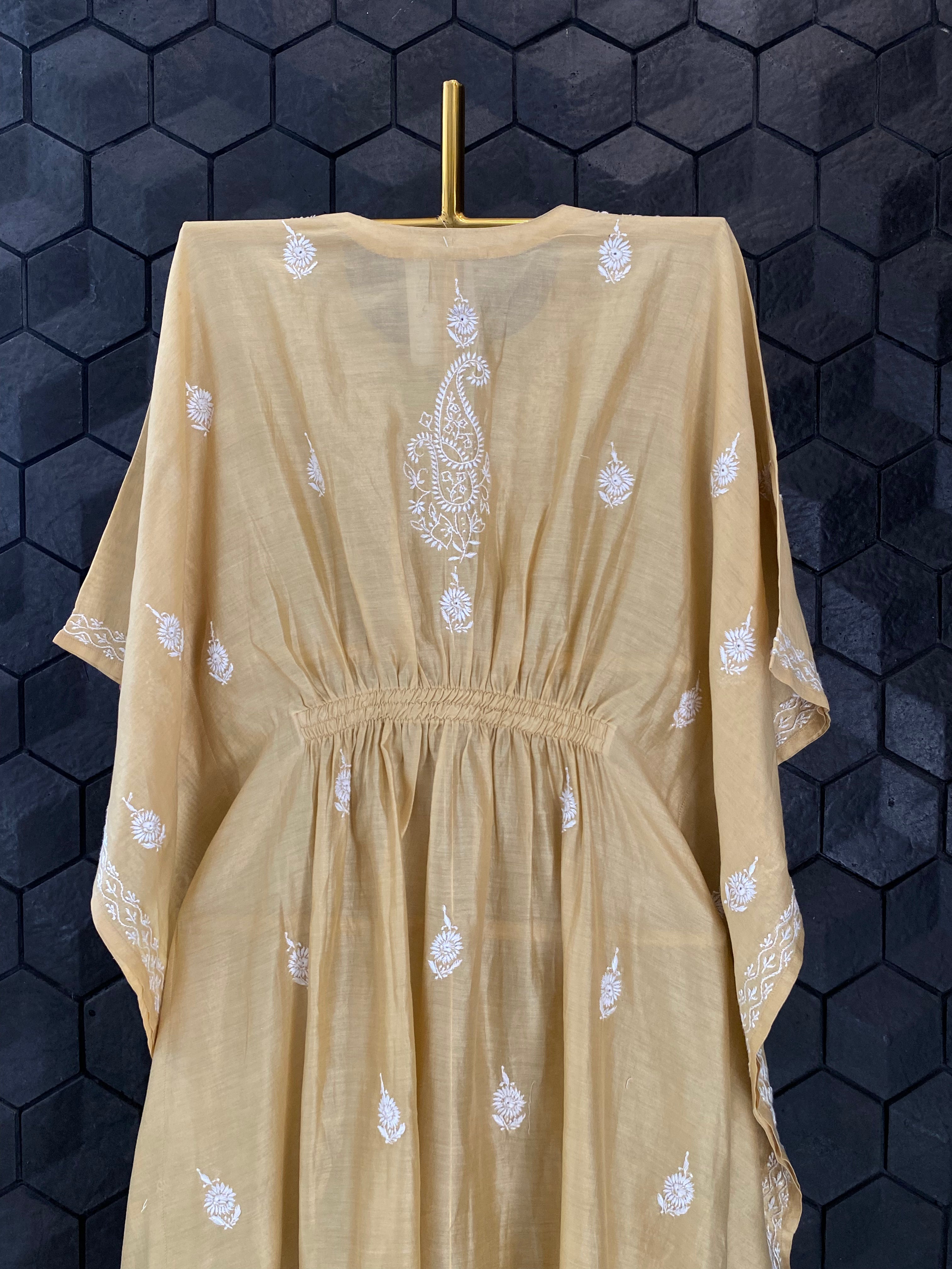 Gold Chanderi Chikankari Kaftan