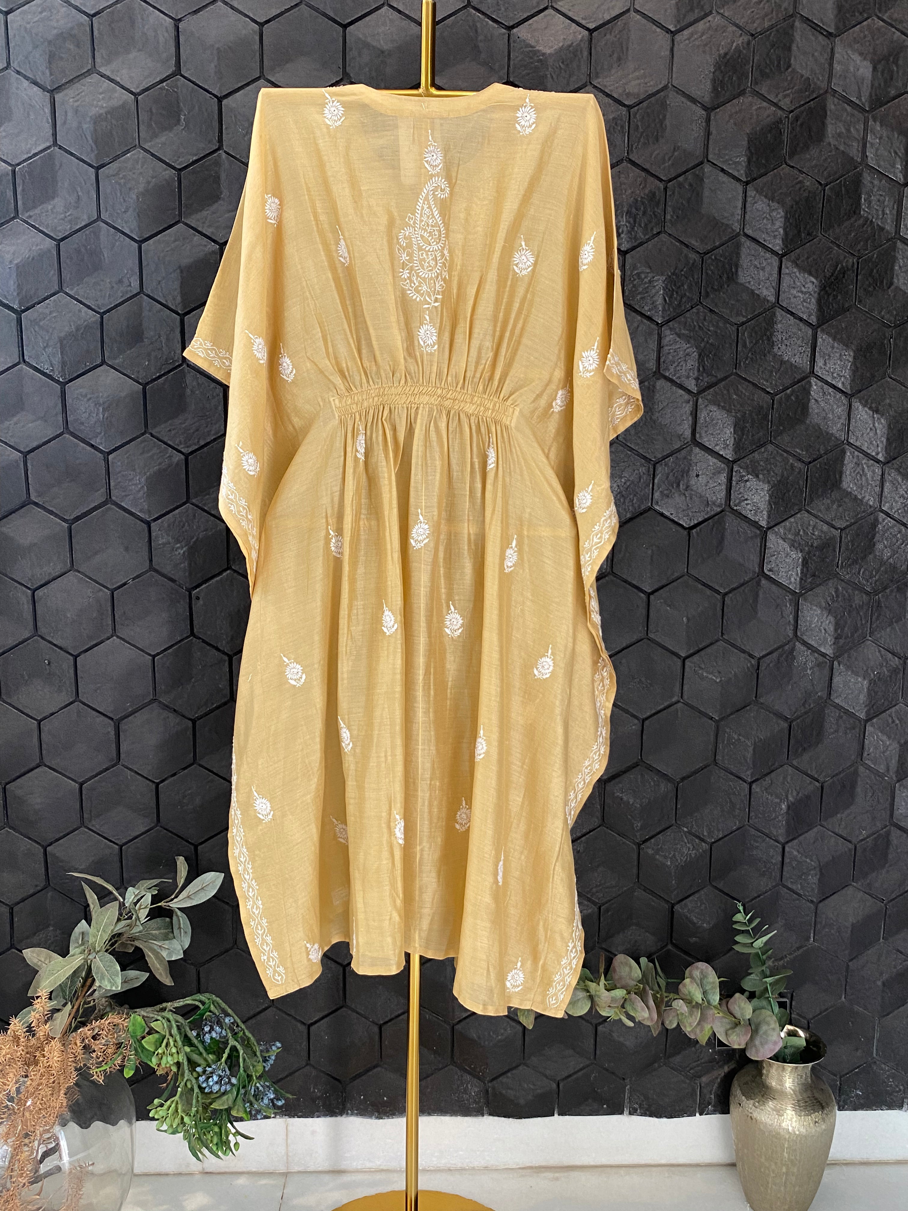 Gold Chanderi Chikankari Kaftan
