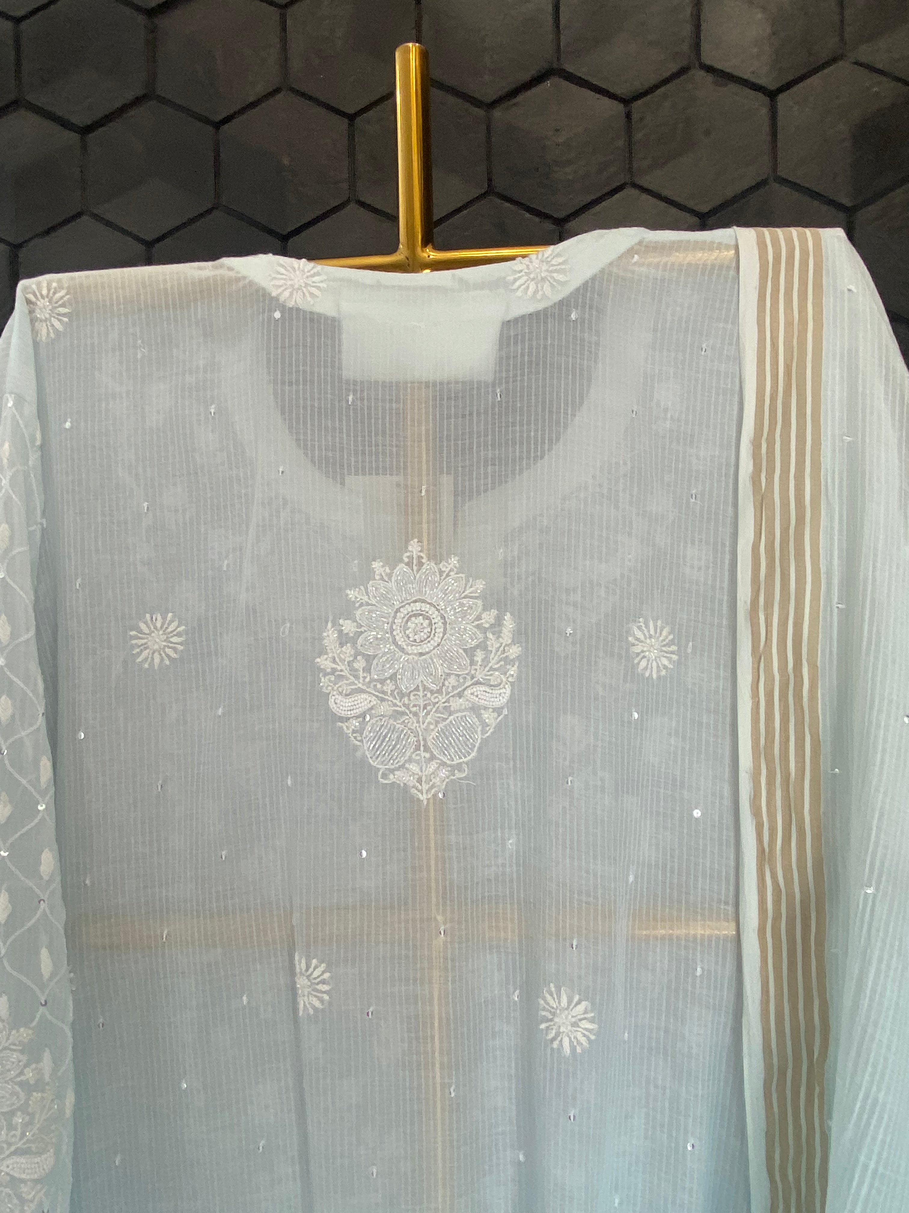 Sky Blue Maheshwari Chikankari Kurta Set