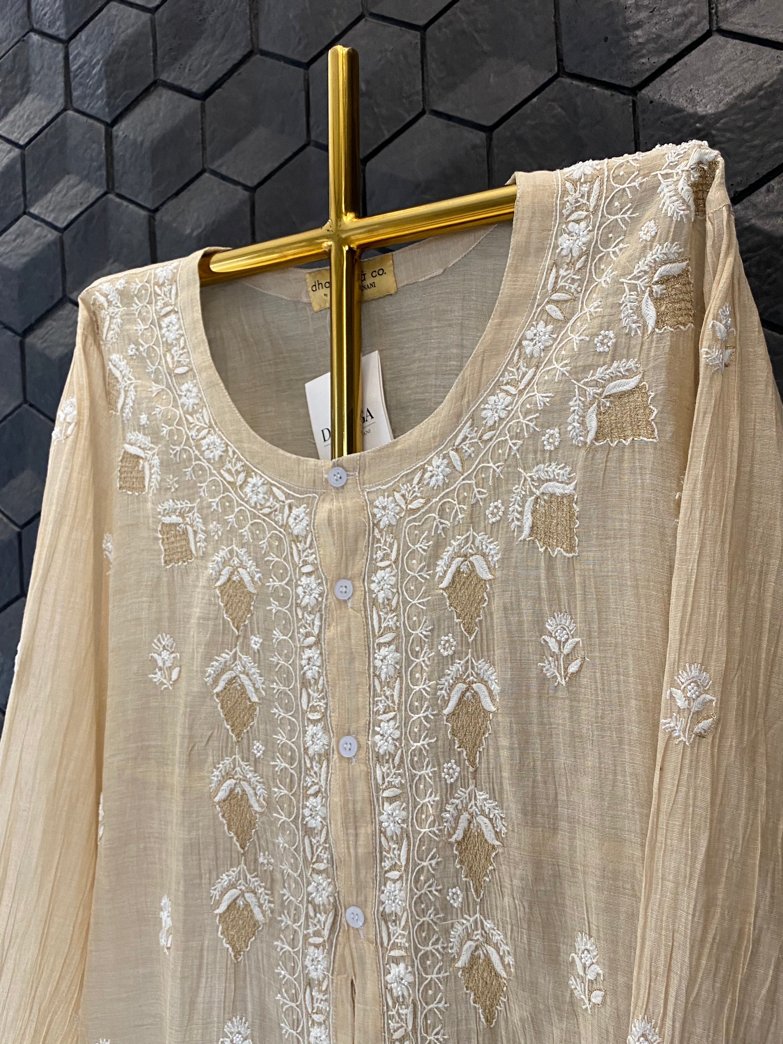 Golden Tissue Chikankari Co-ord Set