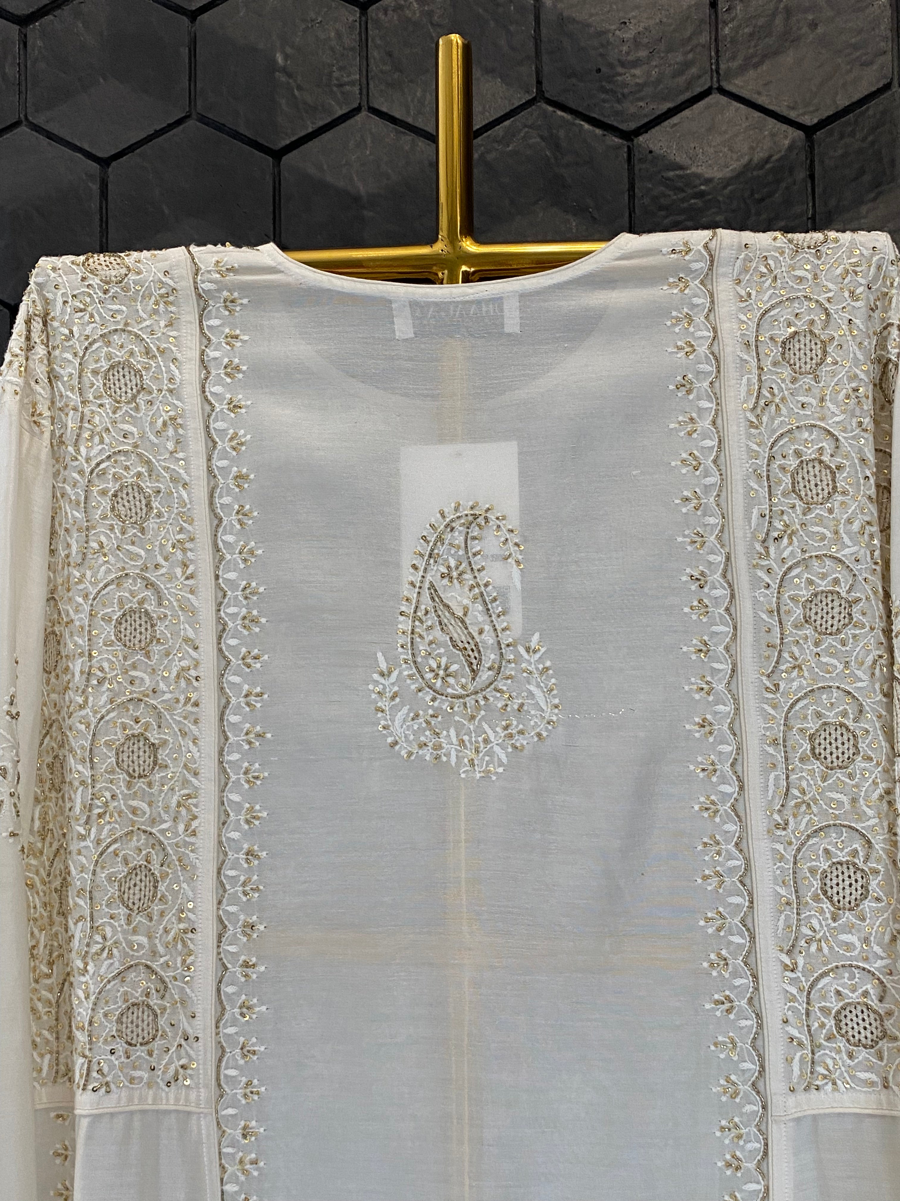 White Chikankari Anarkali Set with heavy sequins dupatta