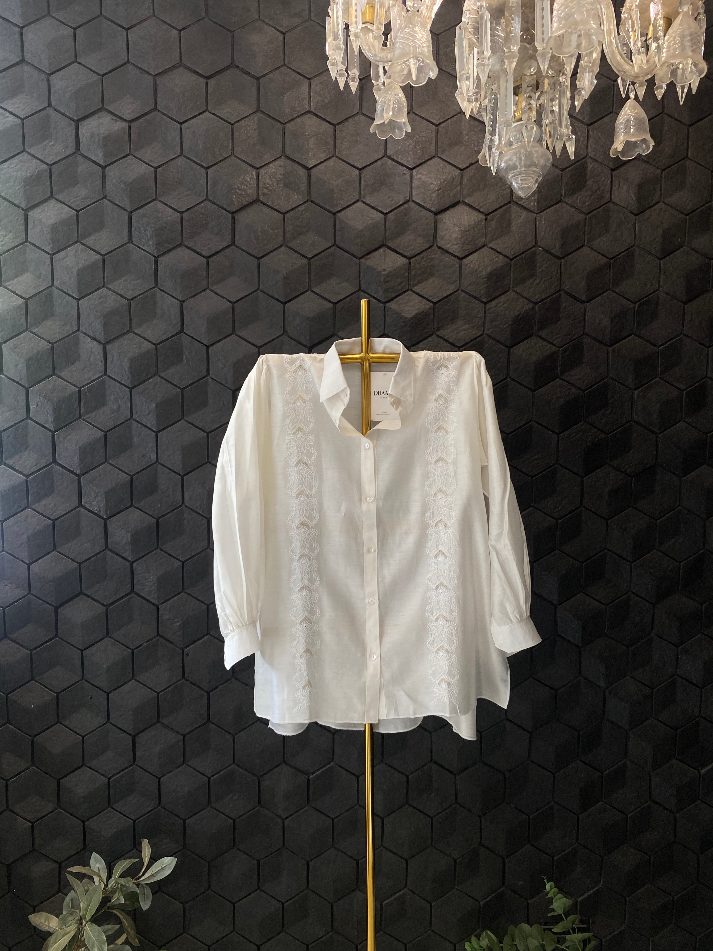 White Chanderi Chikankari Shirt