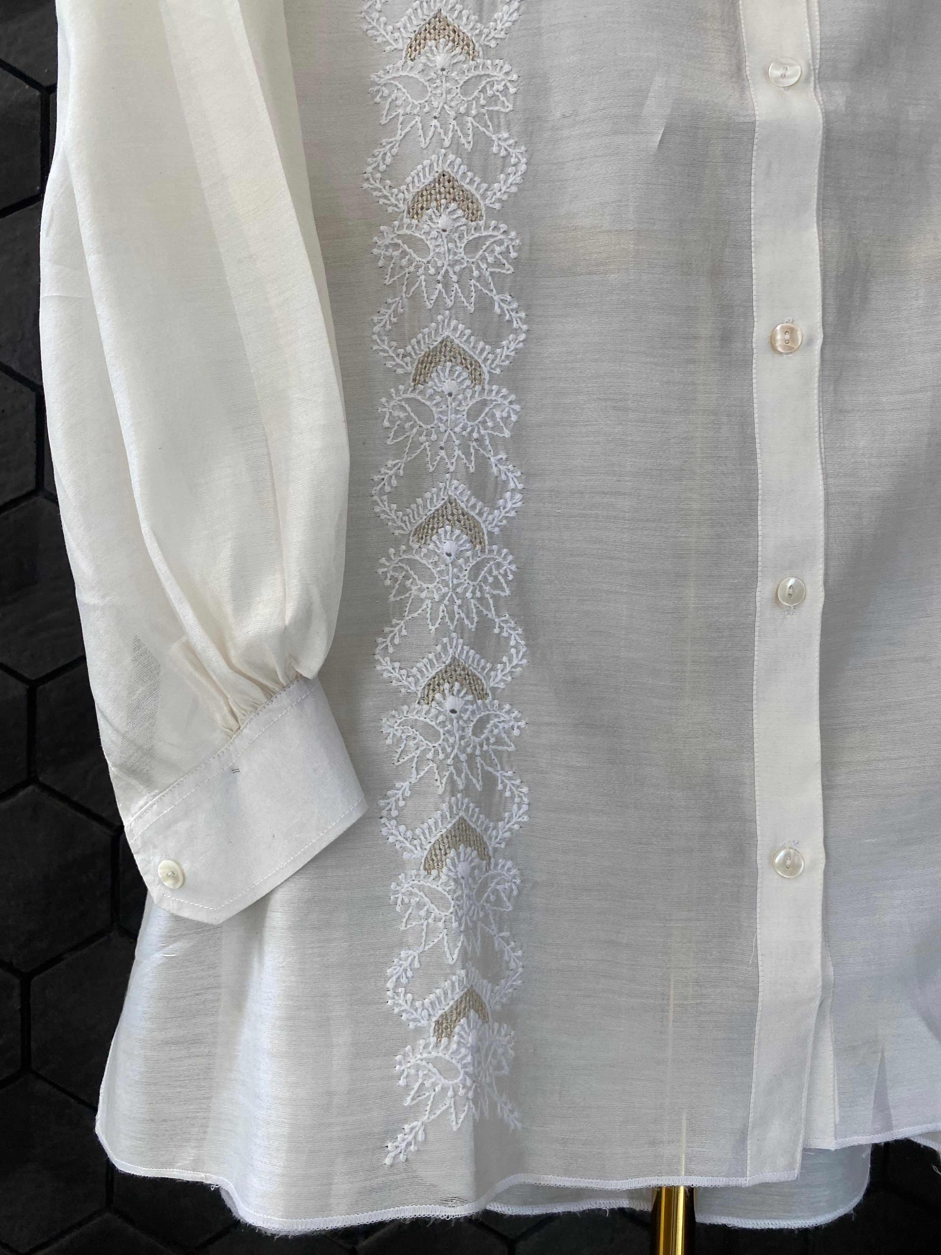 White Chanderi Chikankari Shirt