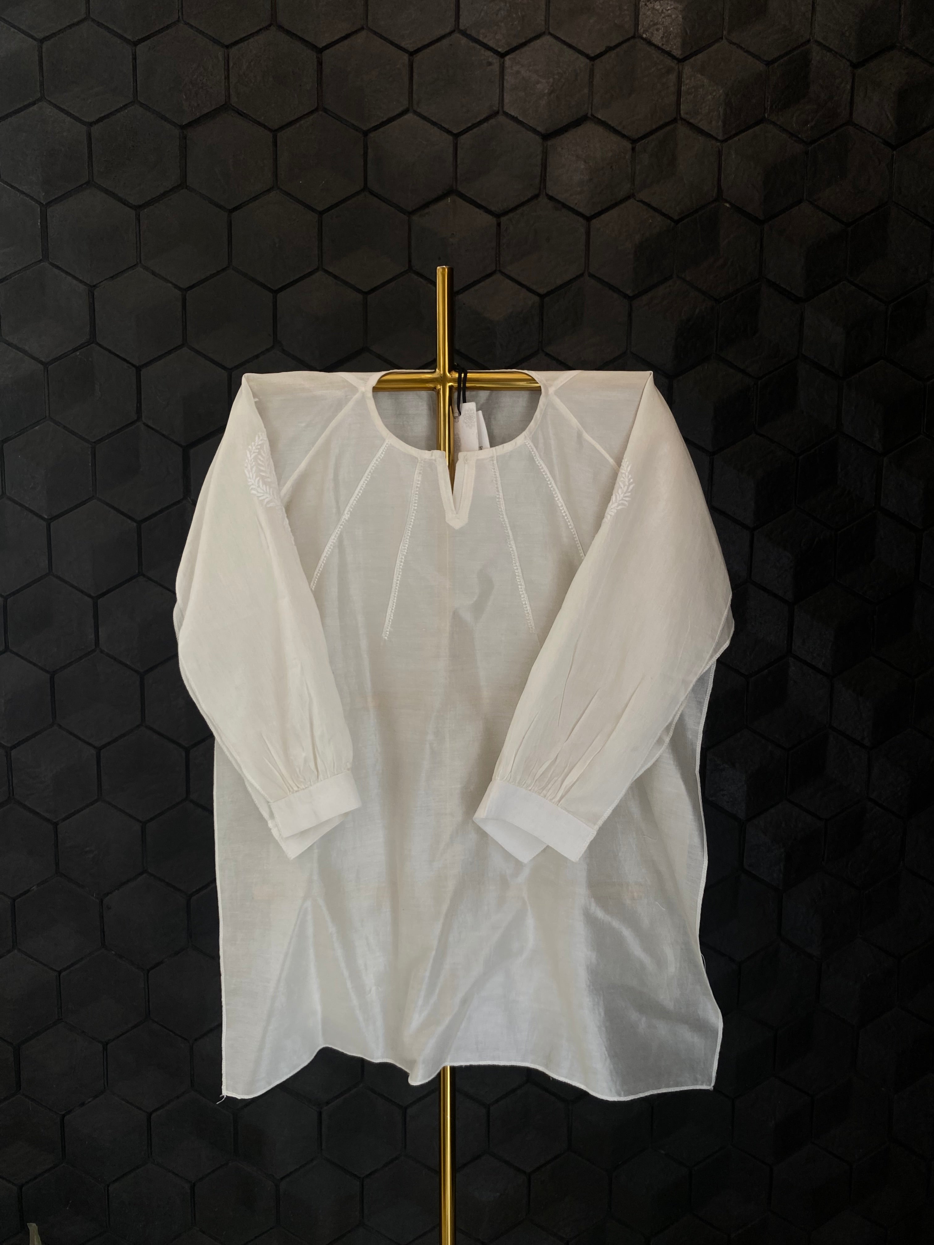 White Chanderi Chikankari Short Shirt