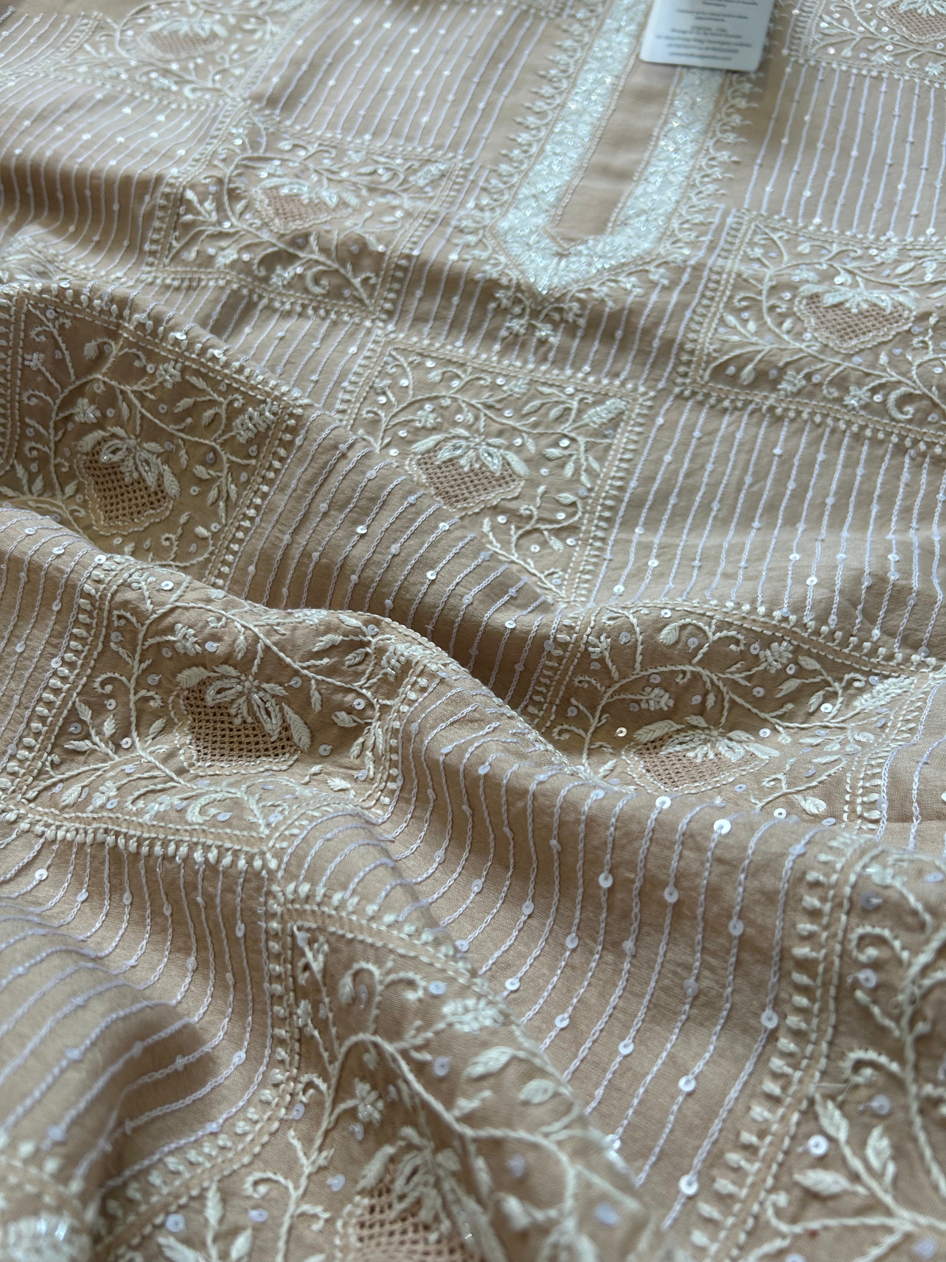 Peach chanderi chikankari mens kurta