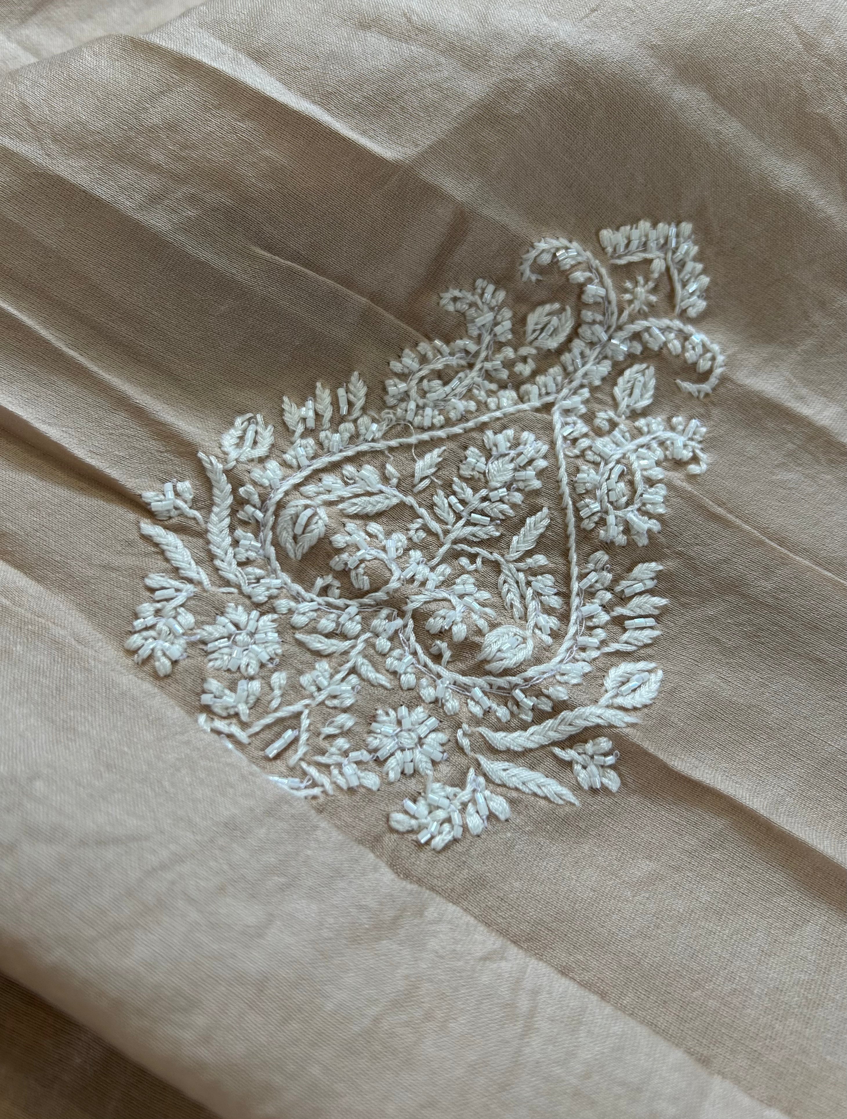Peach chanderi chikankari mens kurta