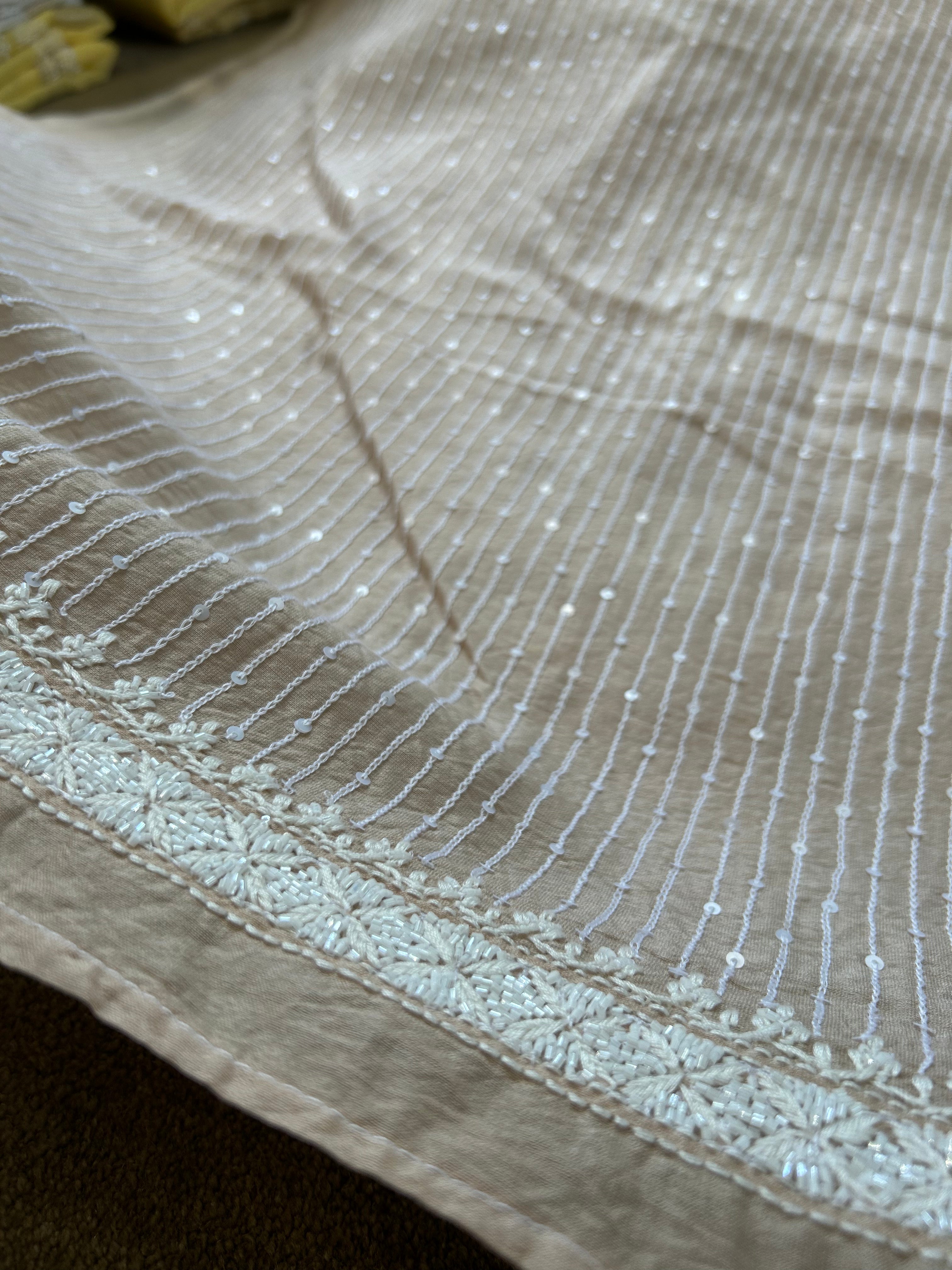 Peach chanderi chikankari mens kurta