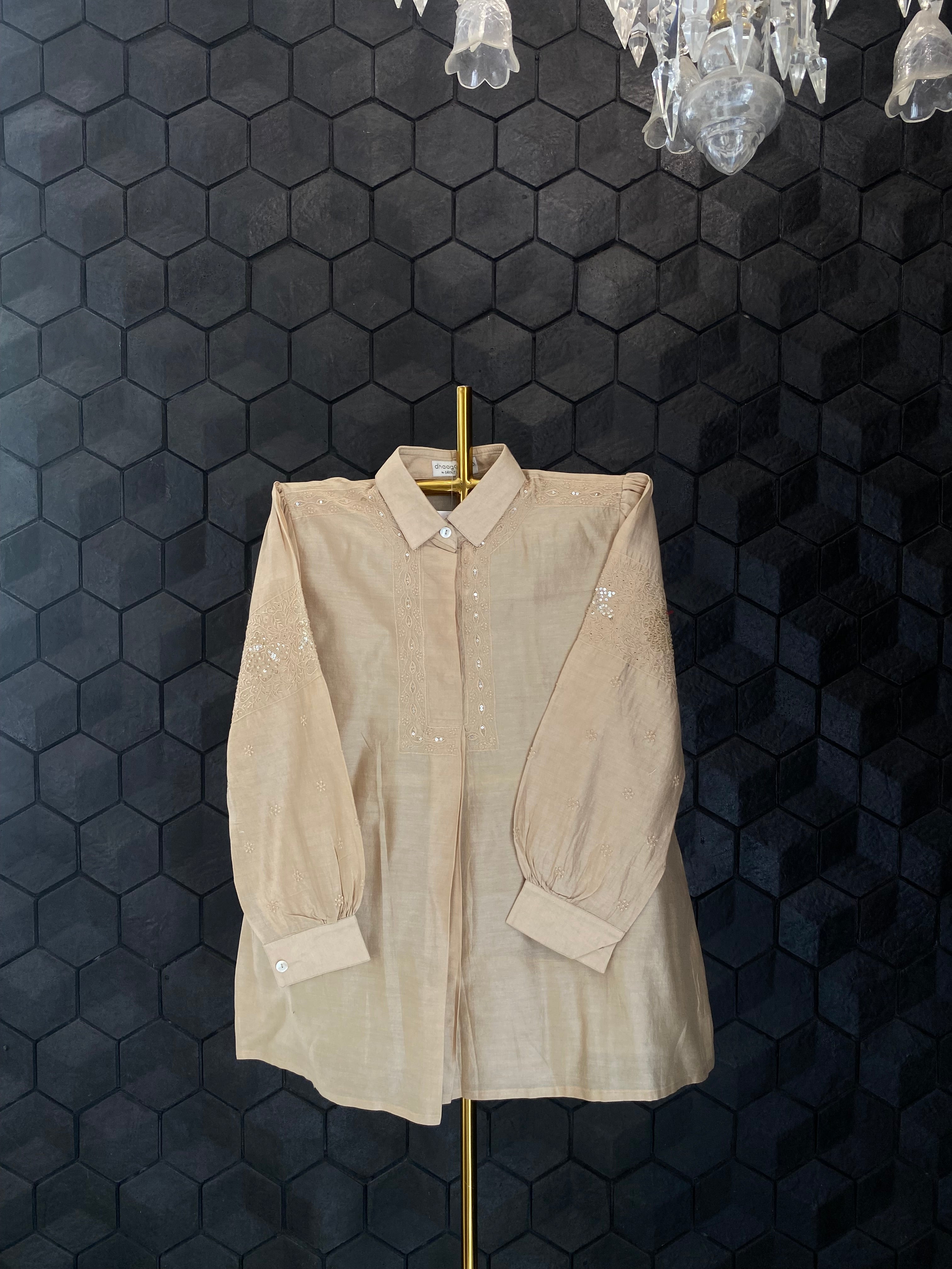 Brown Chanderi Chikankari Shirt