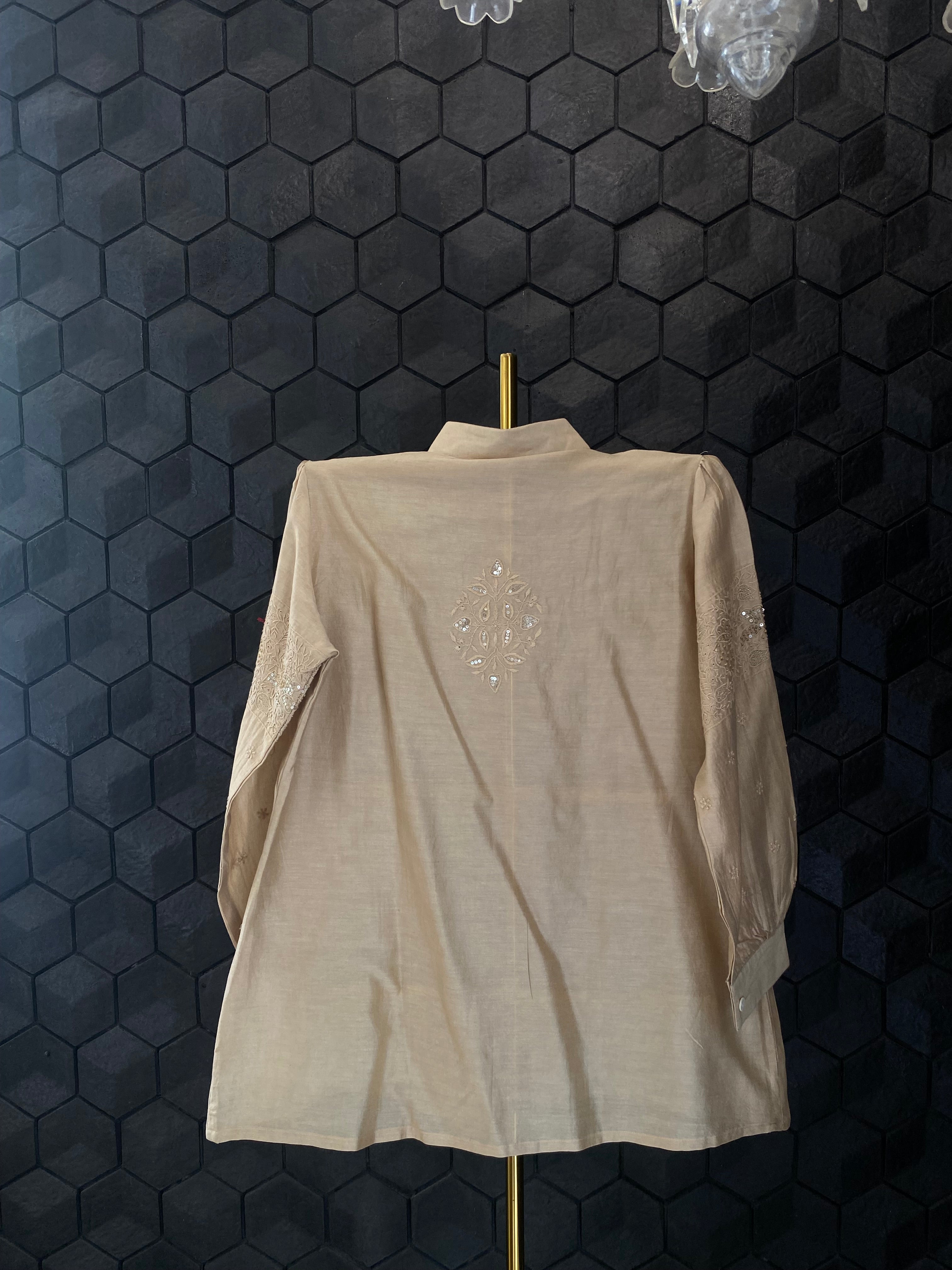 Brown Chanderi Chikankari Shirt