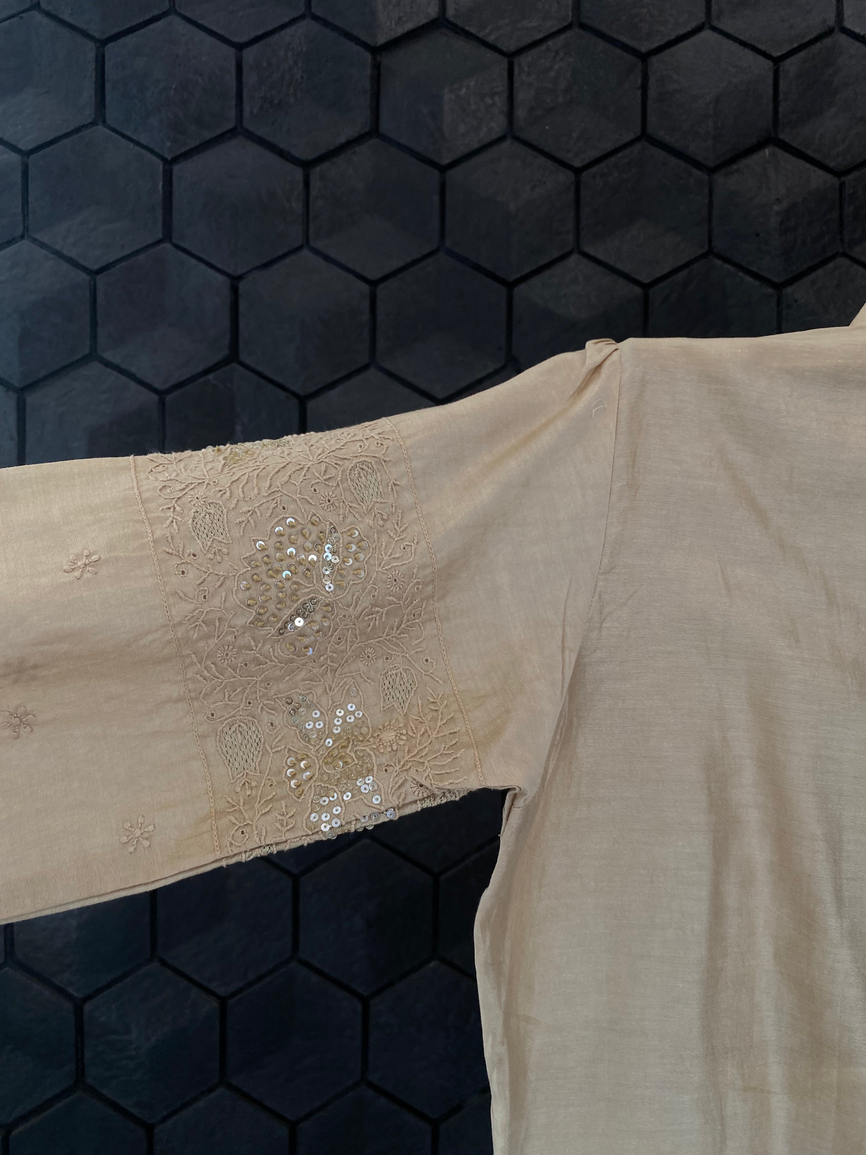 Brown Chanderi Chikankari Shirt