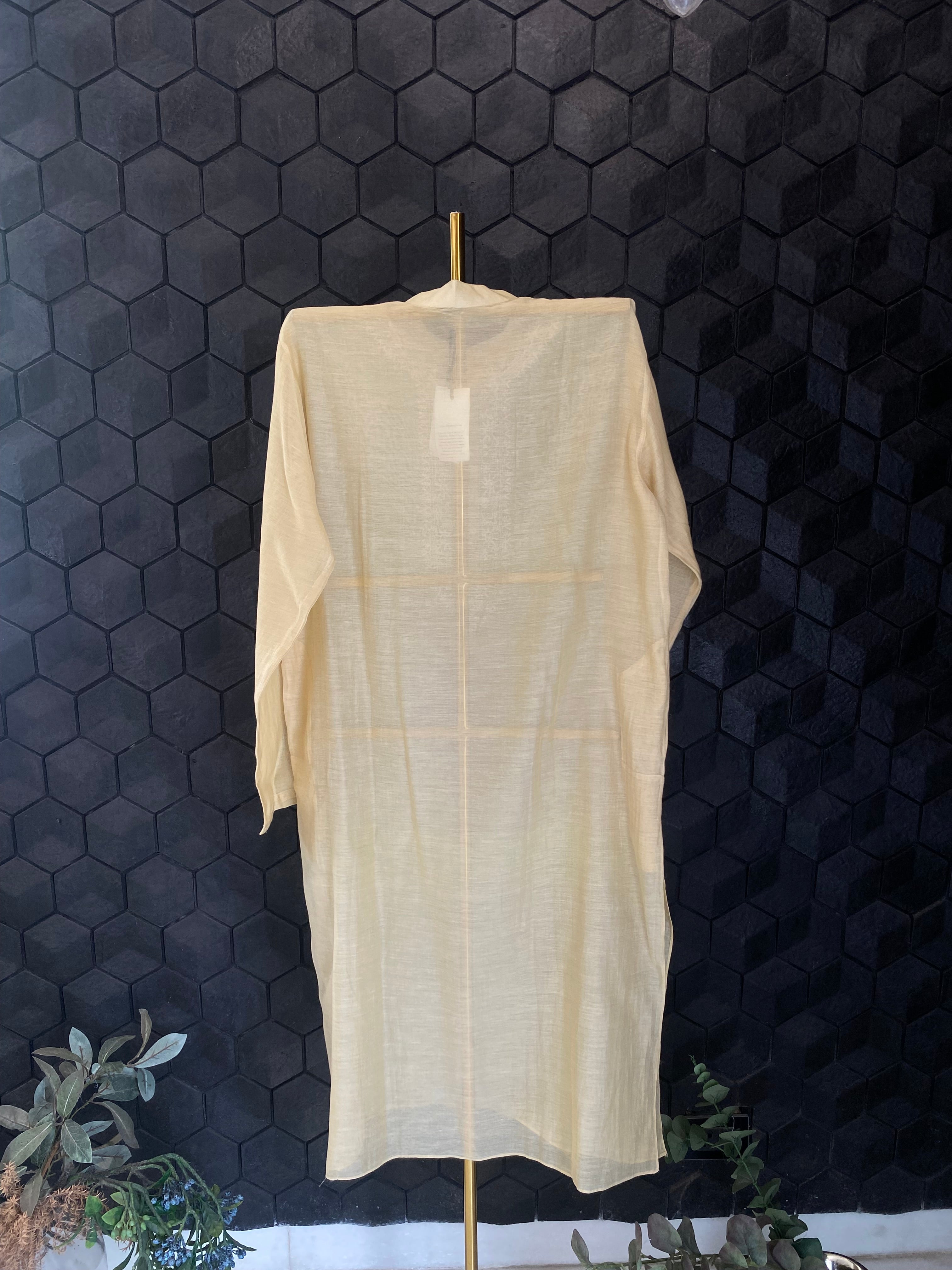 Gold Chanderi stripped handloom Chikankari kurta