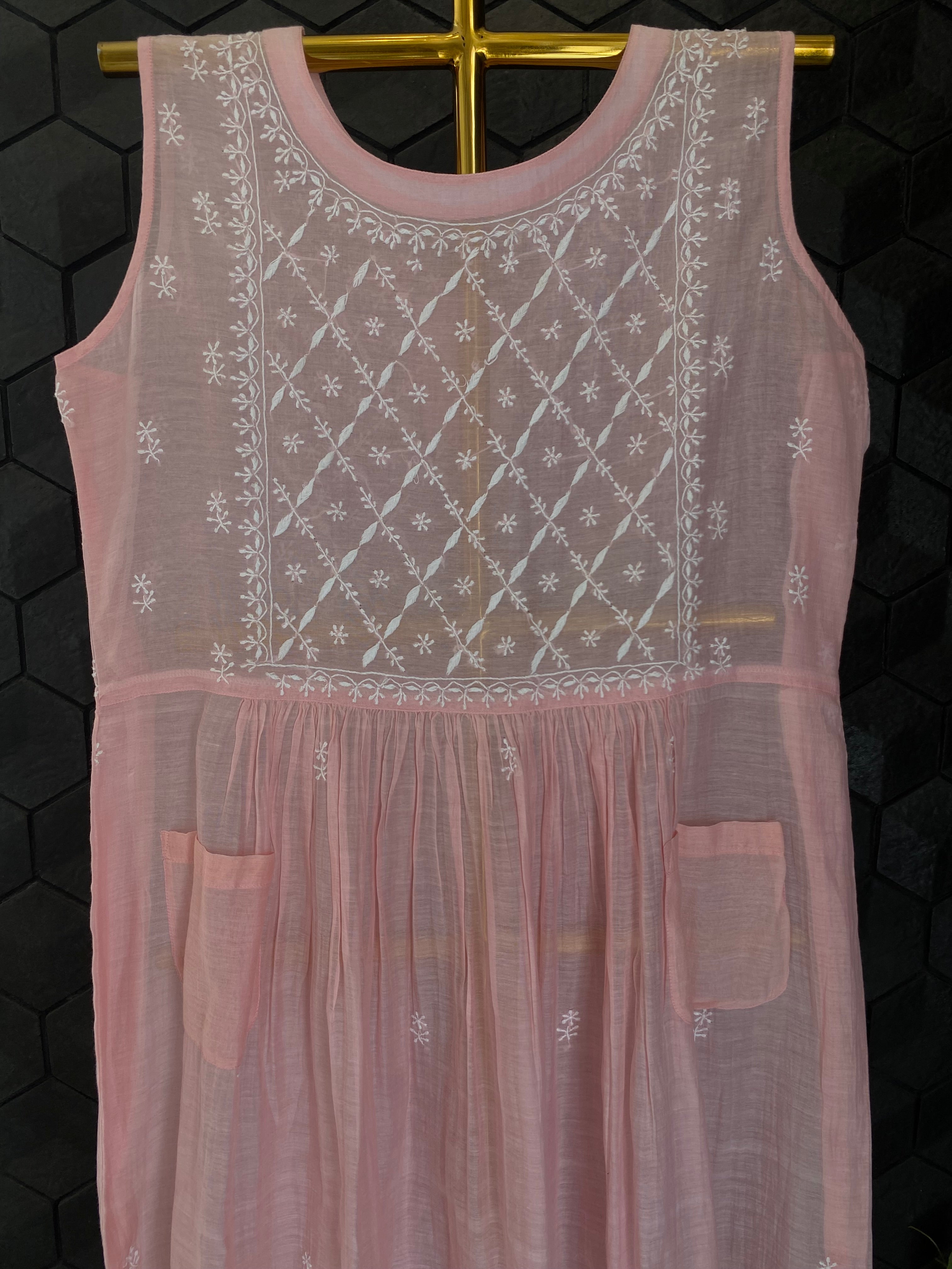 Pink Soft Chanderi Sleeveless Dress