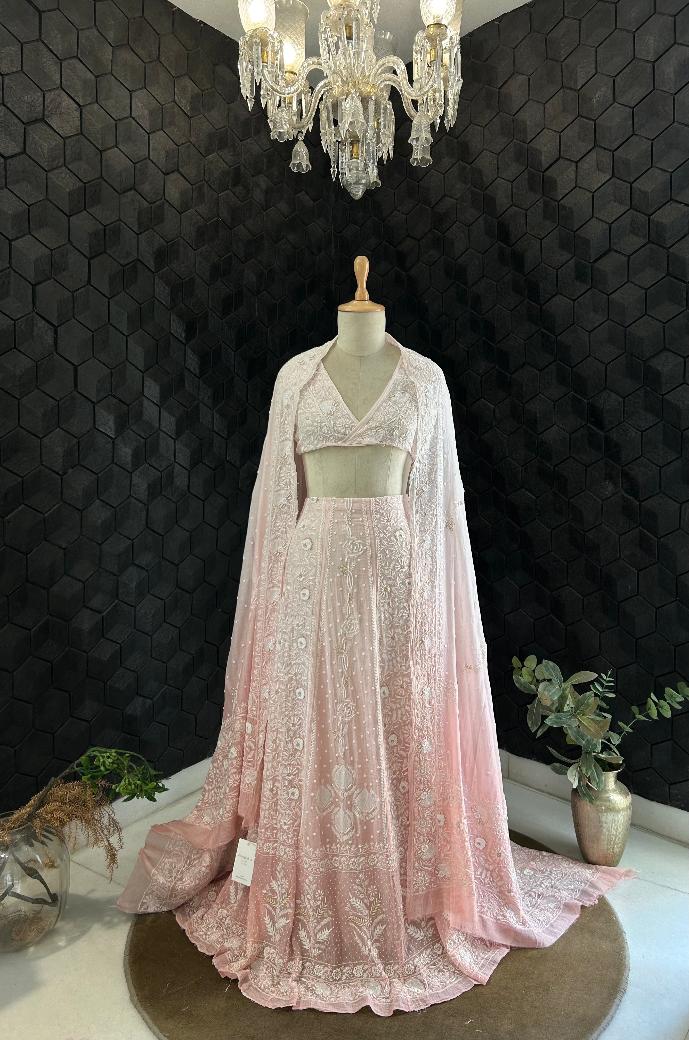 Pink Mul Chanderi Chikankari Lehenga Set