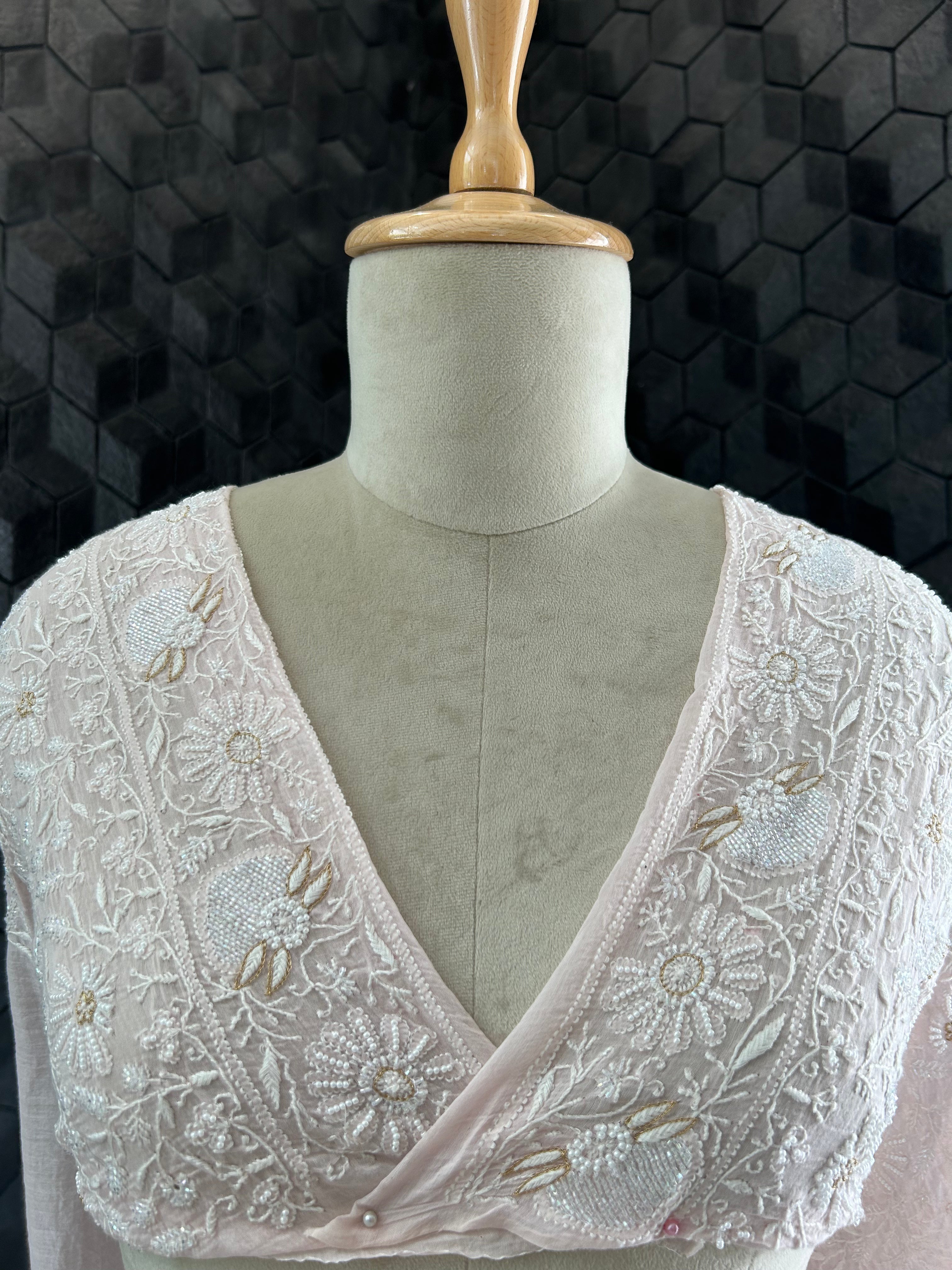 Pink Mul Chanderi Chikankari Lehenga Set