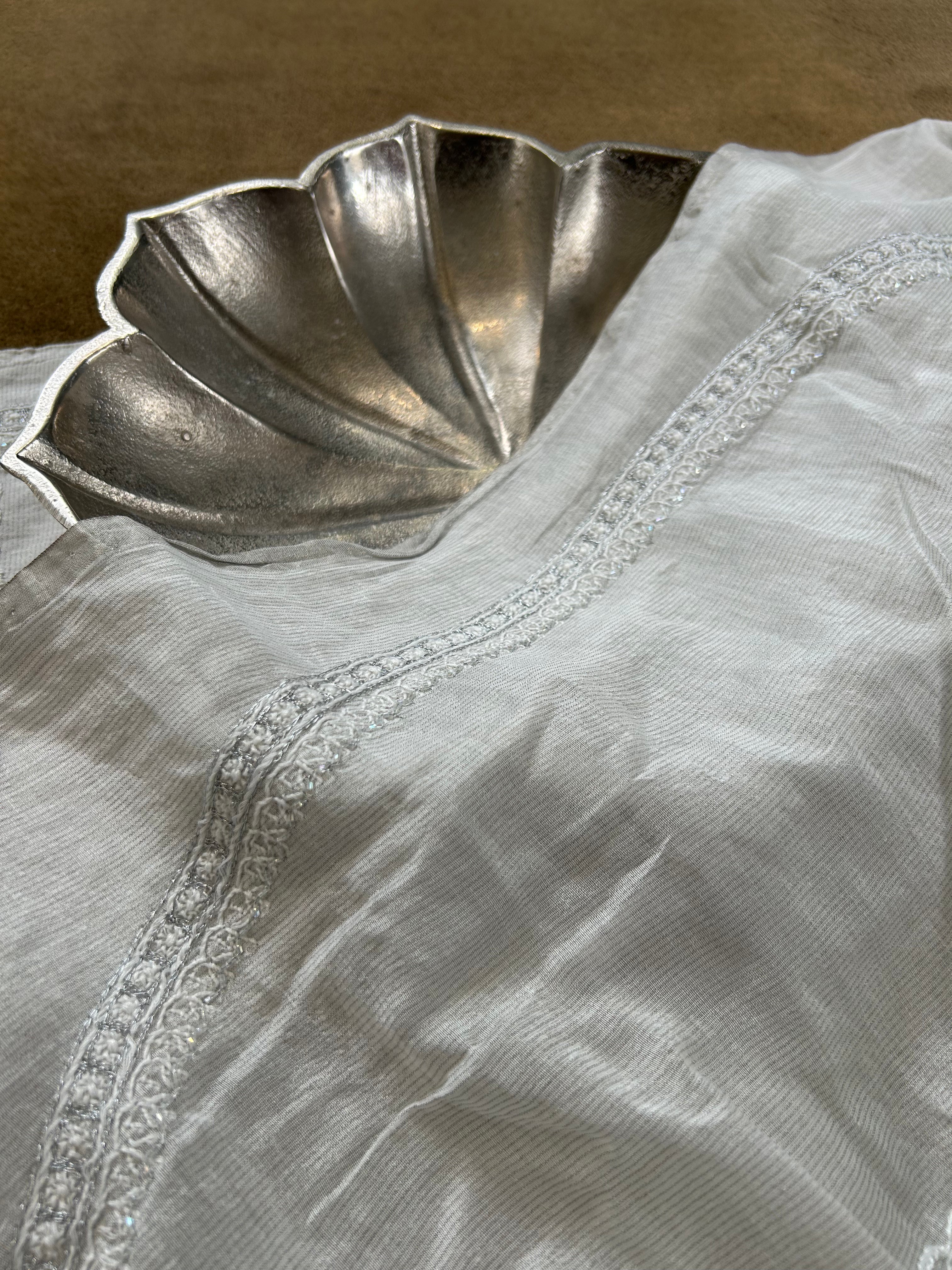 Silver Tissue Chikankari Mens Kurta