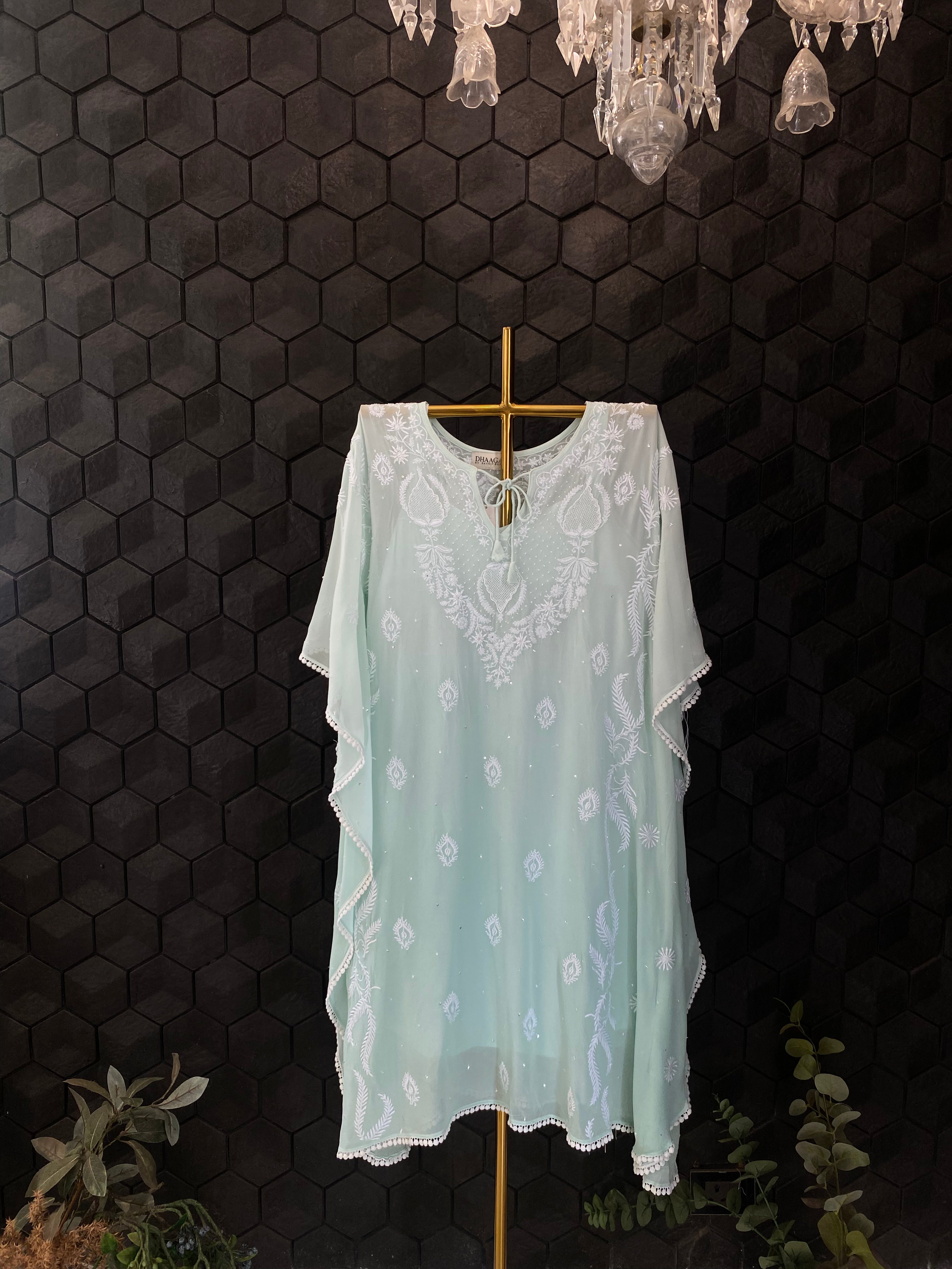 Aqua Georgette Chikankari Kaftan