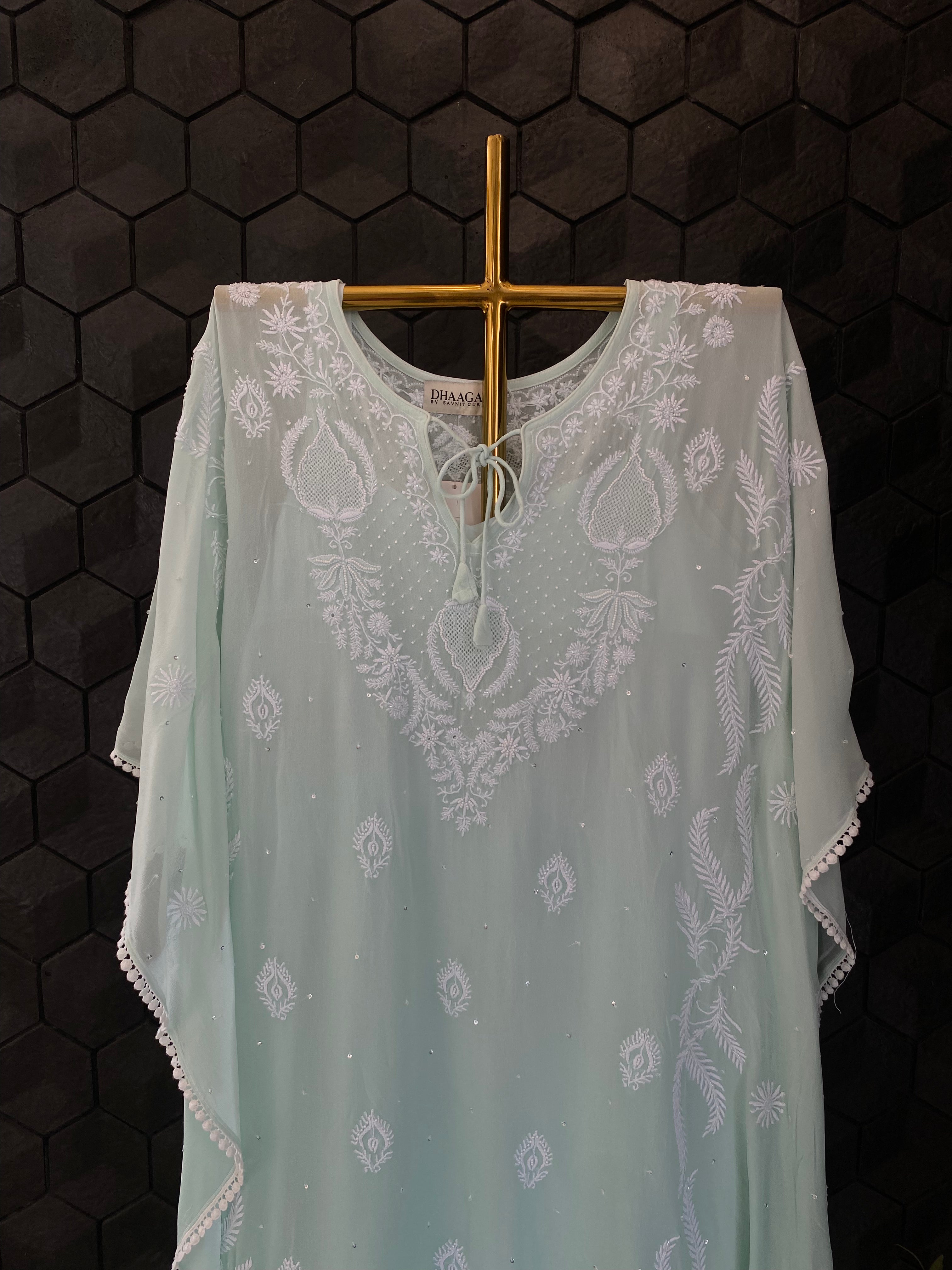 Aqua Georgette Chikankari Kaftan
