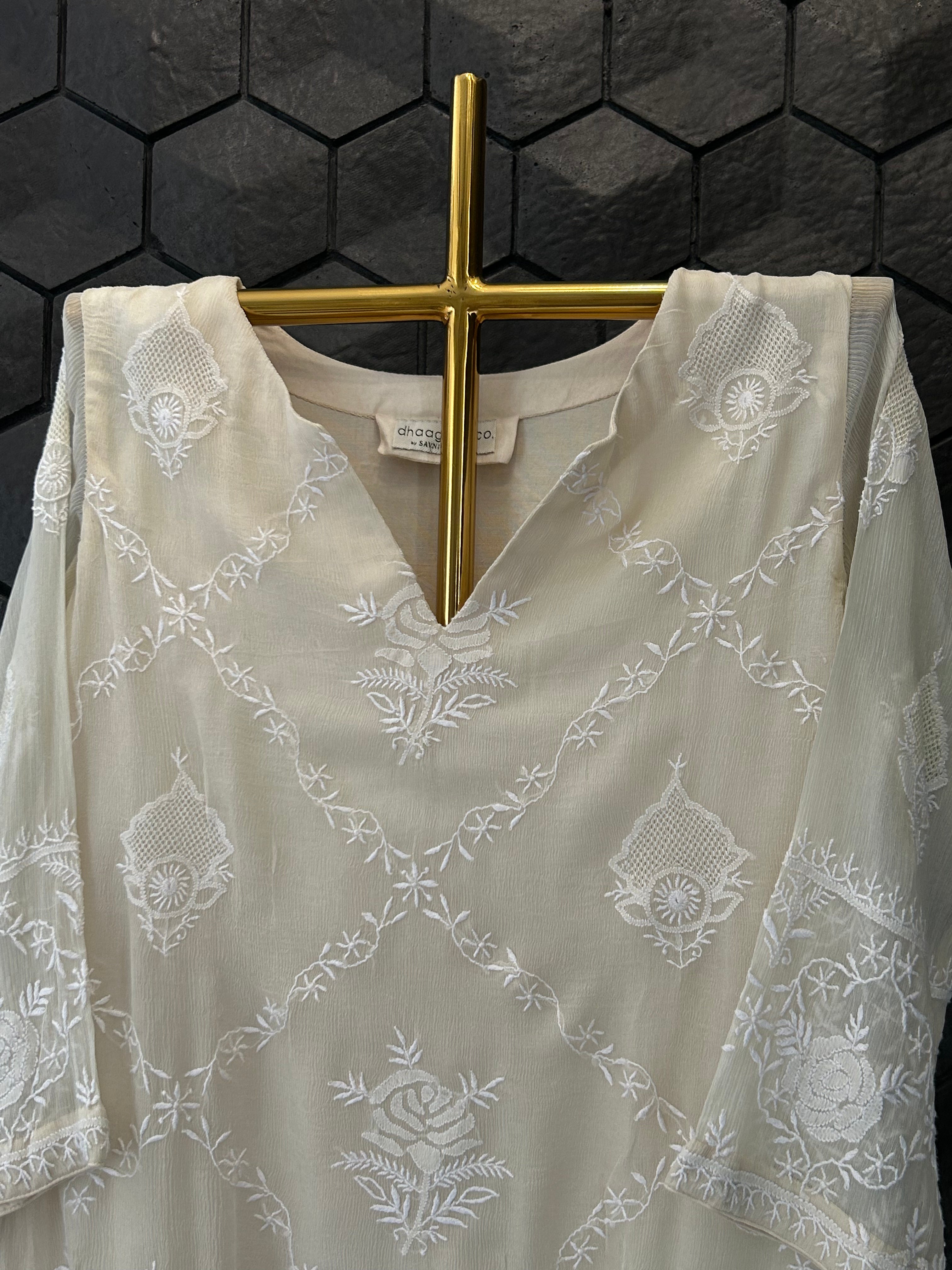 Premium Ivory Chiffon Do-taar Chikankari Co-ord sets
