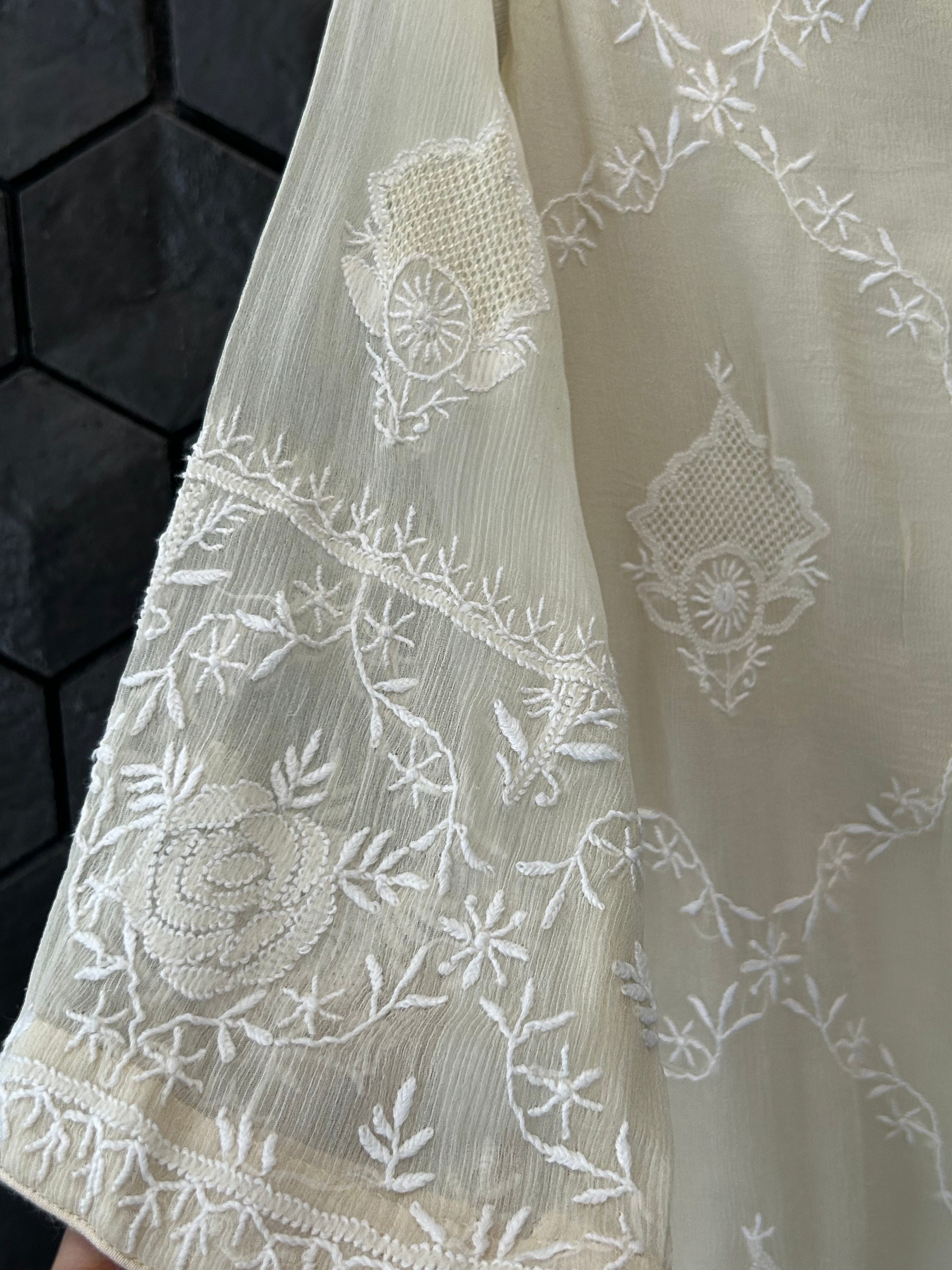 Premium Ivory Chiffon Do-taar Chikankari Co-ord sets