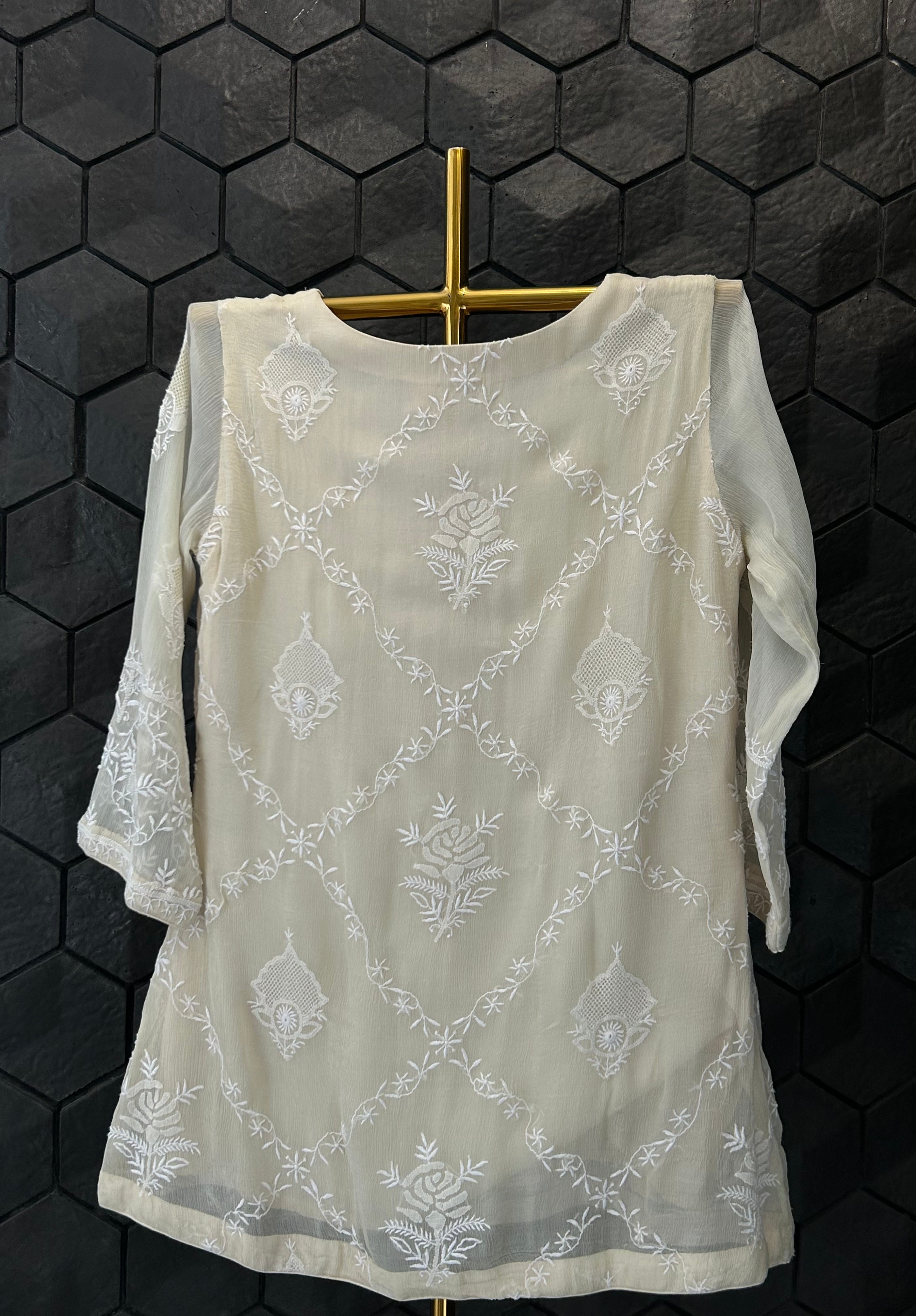 Premium Ivory Chiffon Do-taar Chikankari Co-ord sets