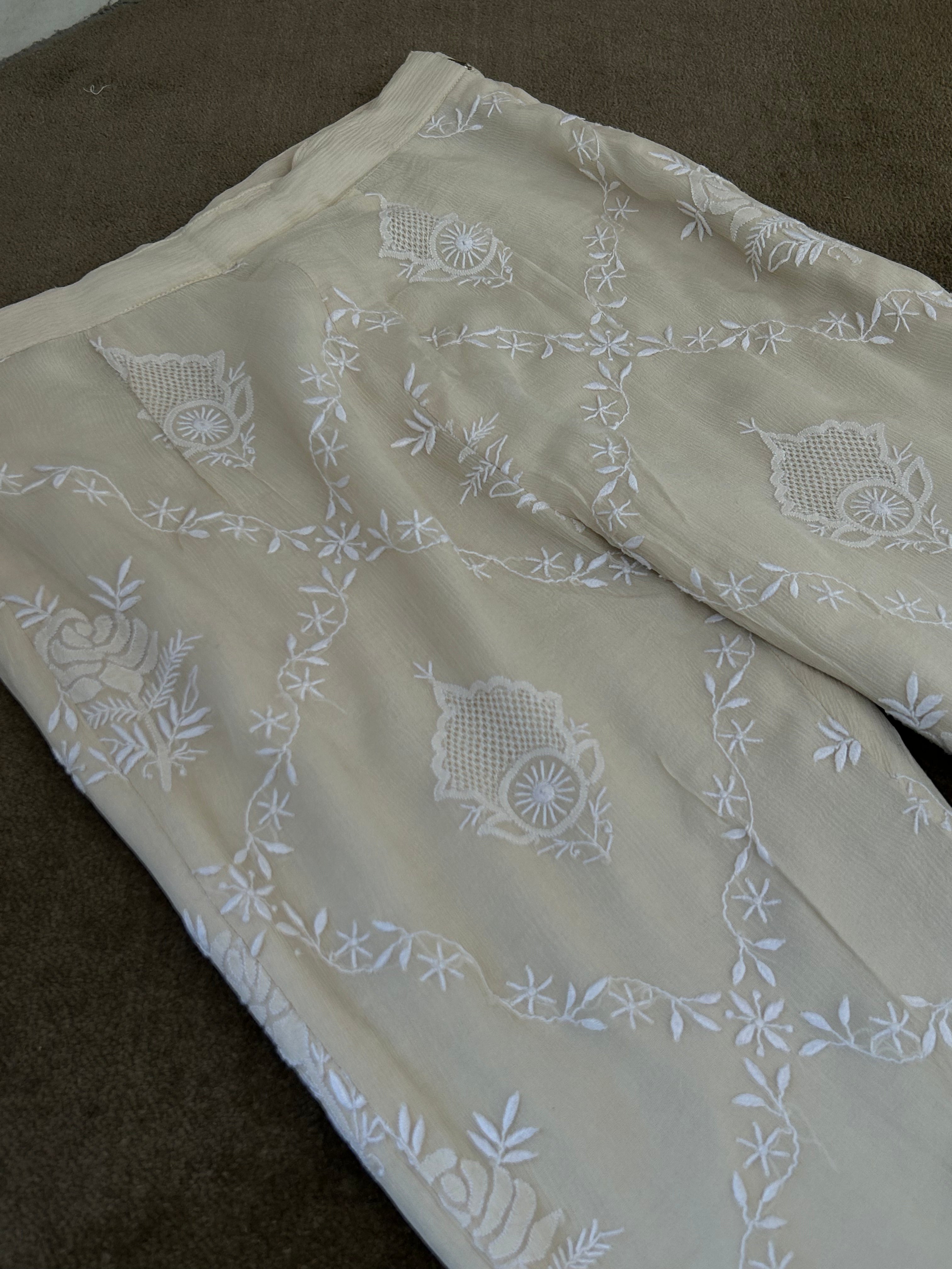 Premium Ivory Chiffon Do-taar Chikankari Co-ord sets