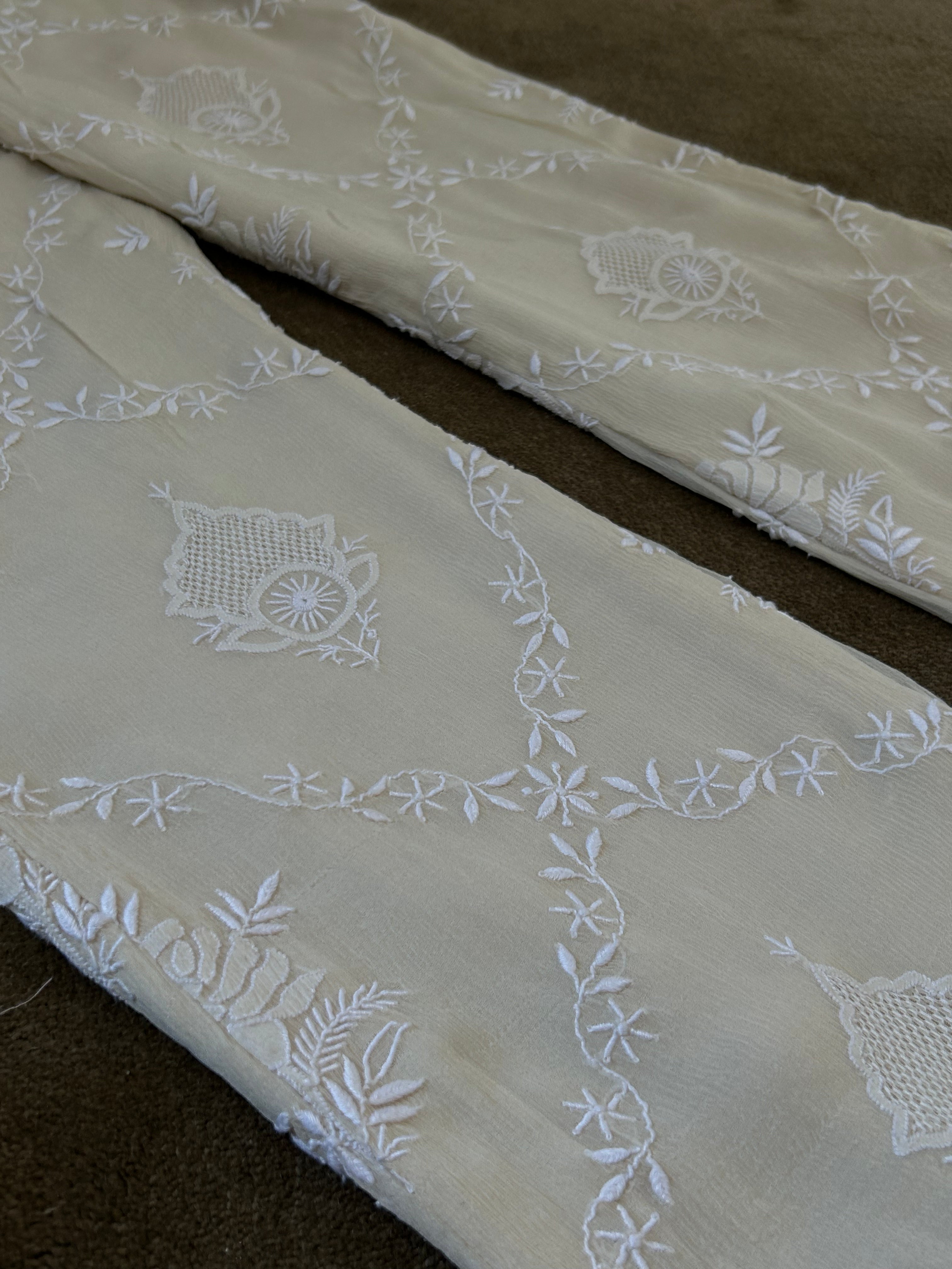 Premium Ivory Chiffon Do-taar Chikankari Co-ord sets