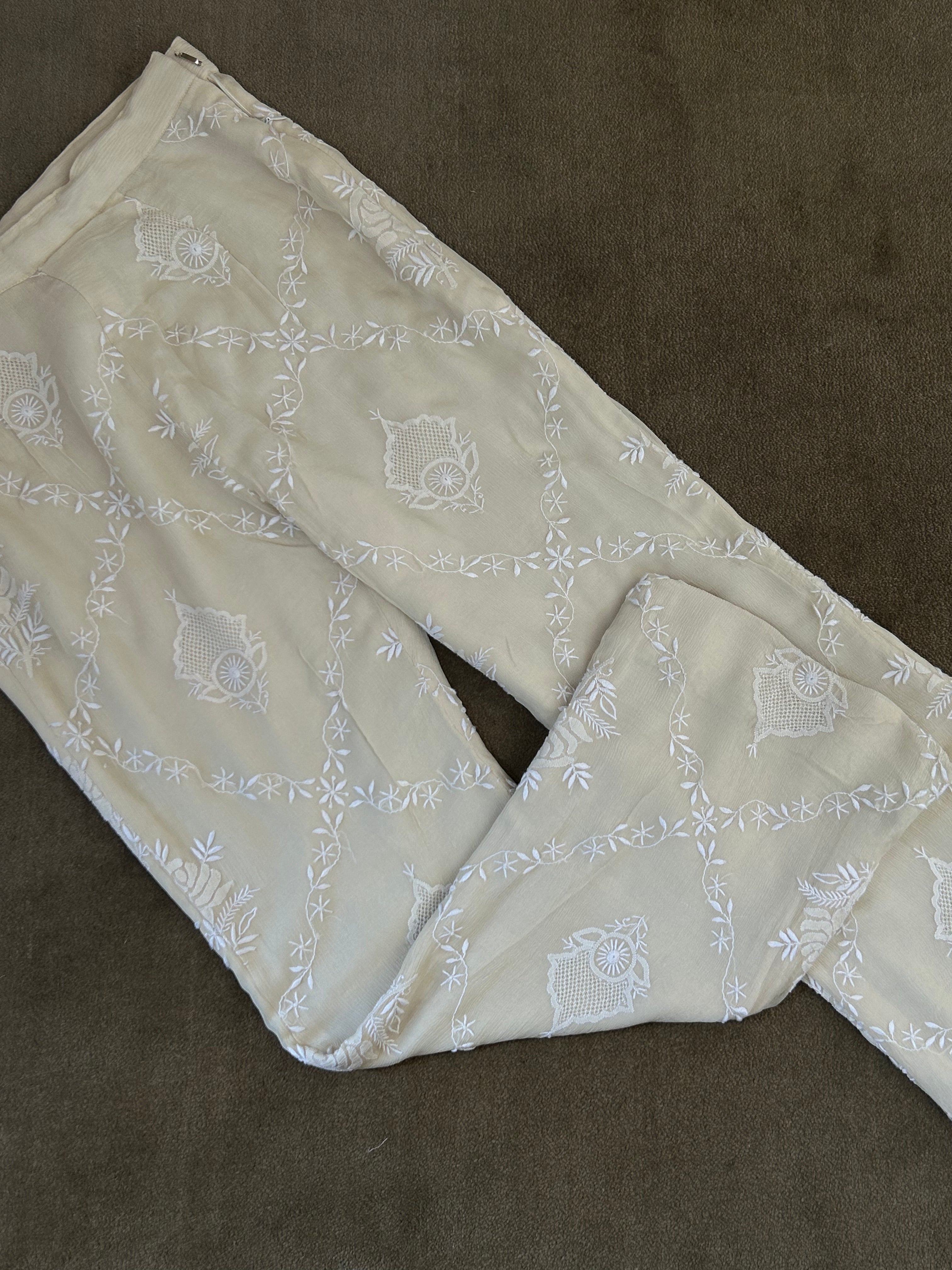 Premium Ivory Chiffon Do-taar Chikankari Co-ord sets