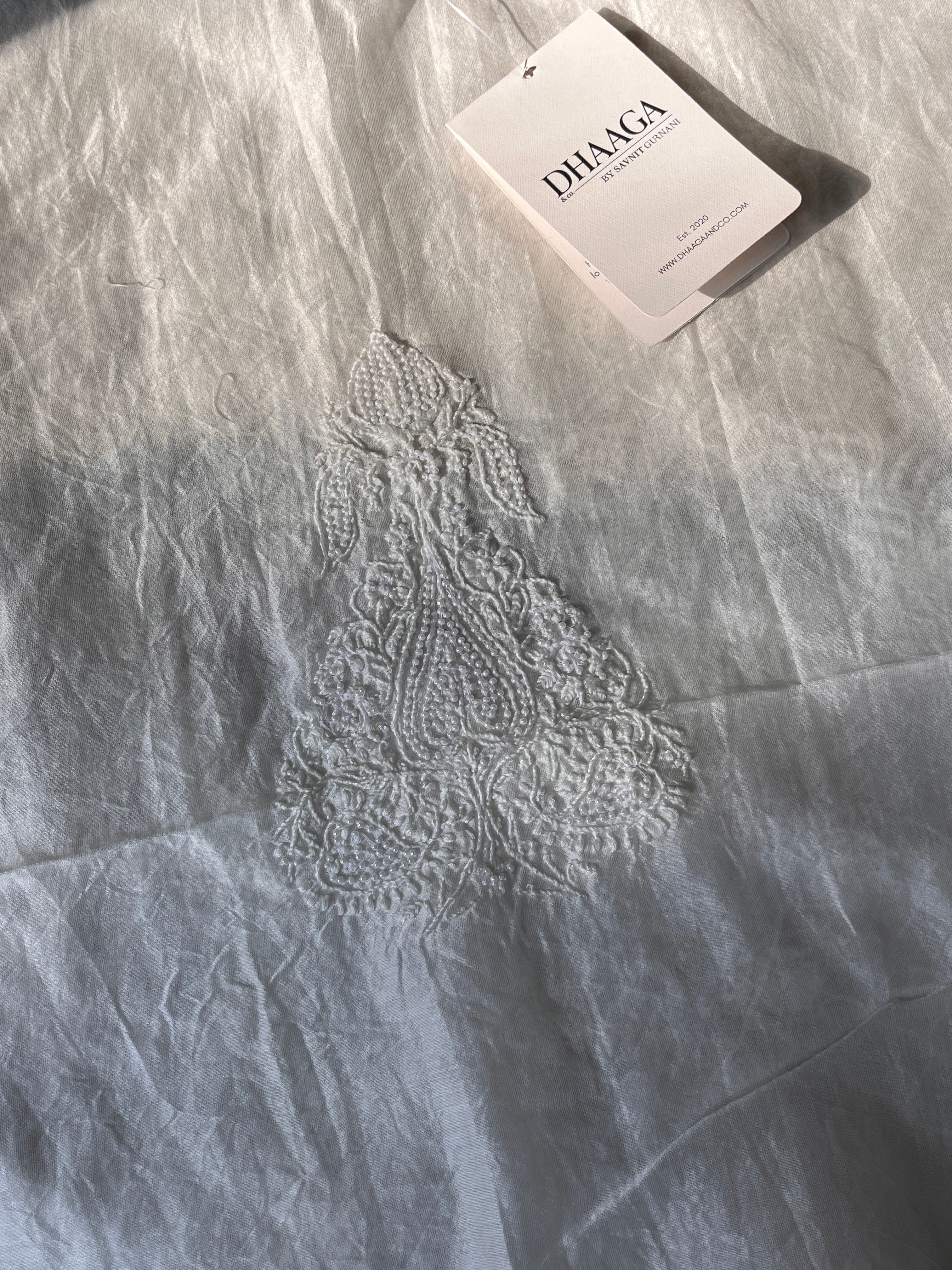 Beige Chanderi Chikankari Mens Kurta